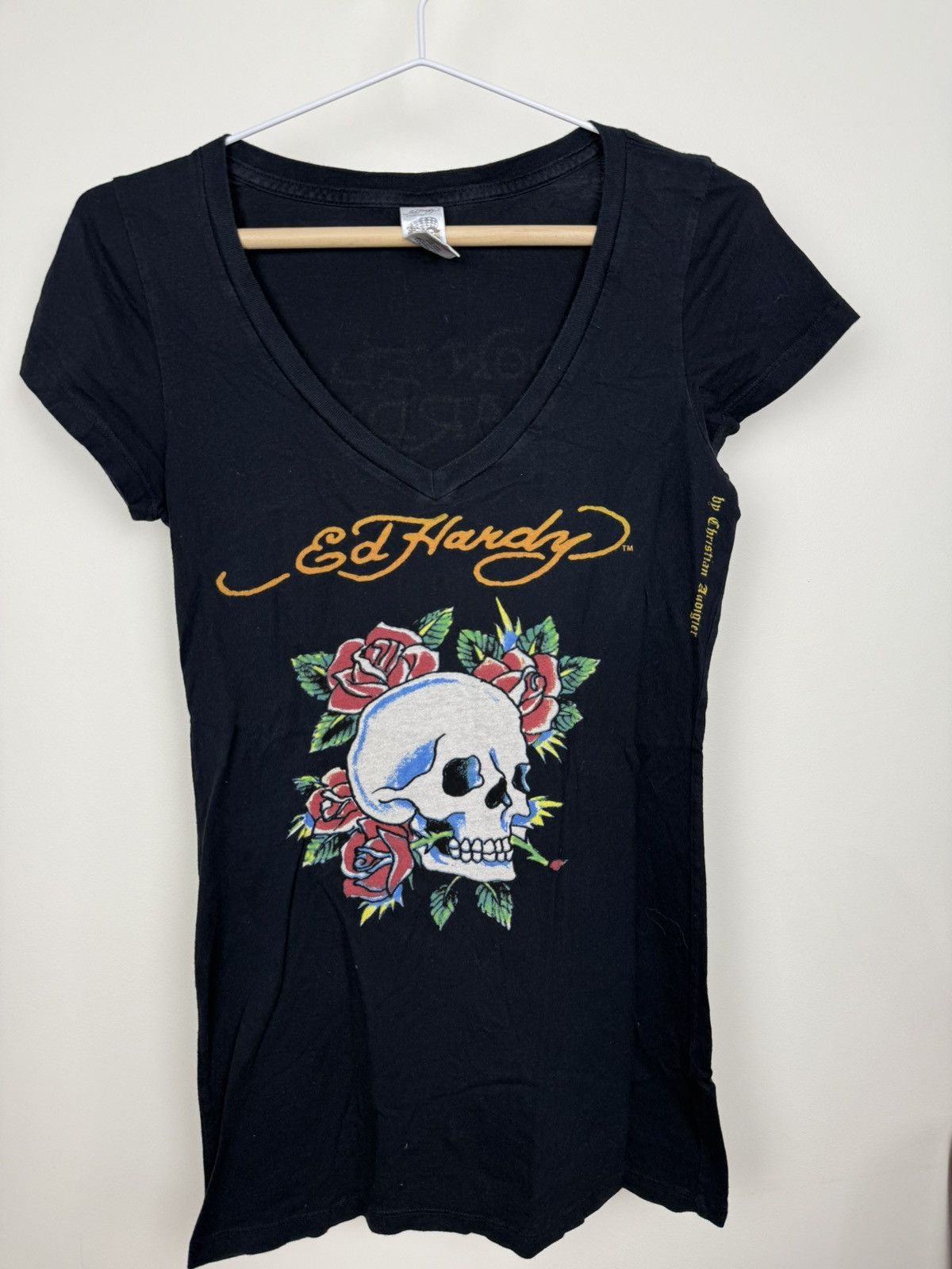 Ed Hardy Ed Hardy Skull Graphic V-Neck T-Shirt Black Y2K Tattoo Size M / US 6-8 / IT 42-44 - 1 Thumbnail