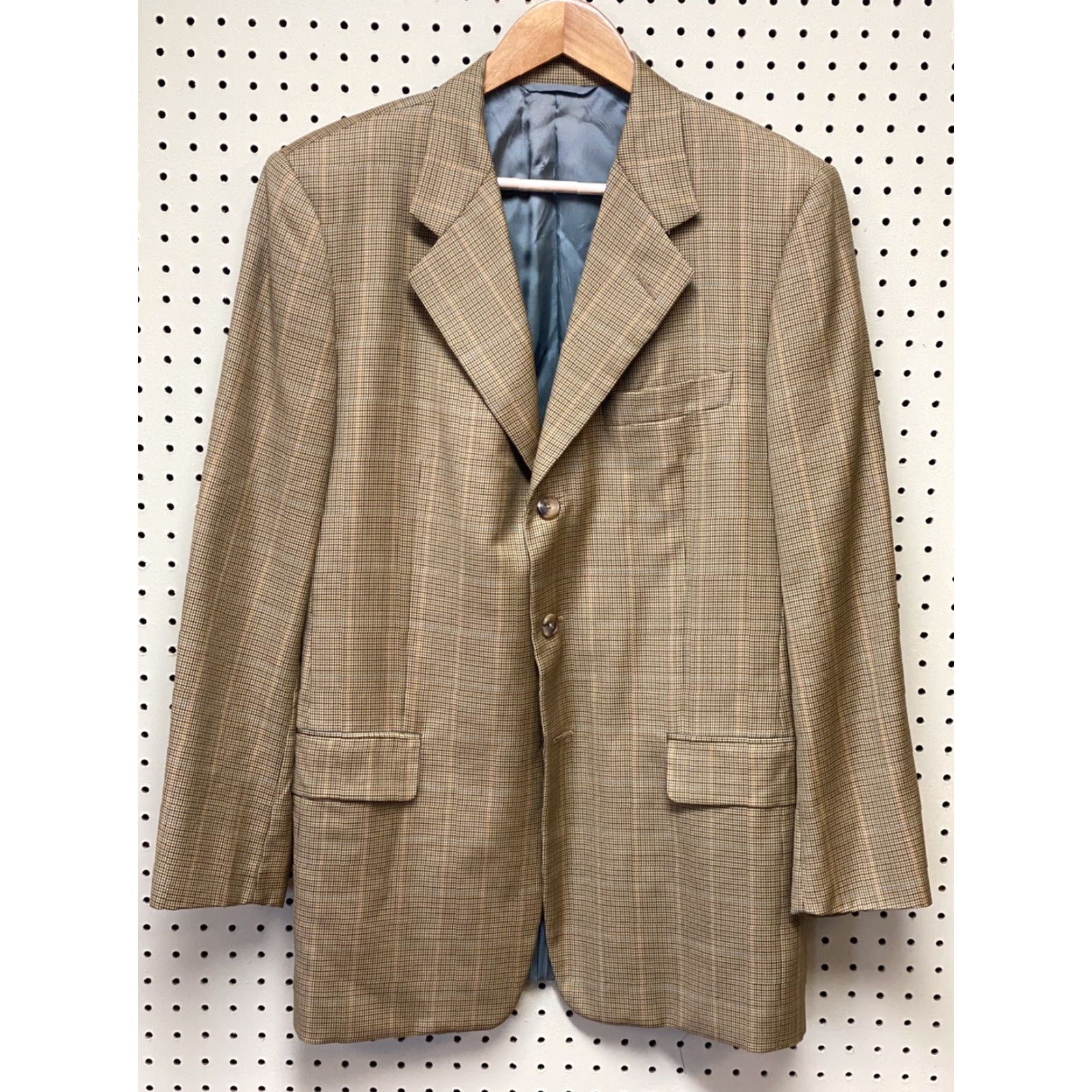 Vintage VINTAGE Hickey Freeman Boardroom 40R Houndstooth Wool Blazer Jacket Men 40R Beige Brown Three-Button Long Blazer of Wool 100% United States Size 40R - 2 Thumbnail