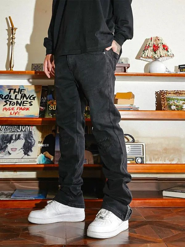 Jean VIBE zipper faded flared patch damaged jeans Size US 33 - 7 Thumbnail