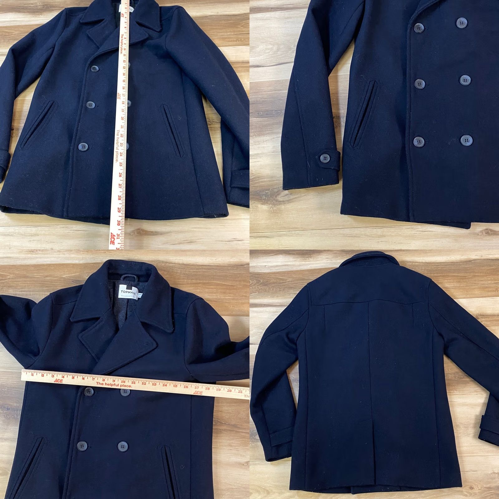 Topman Topman Peacoat Men Small Navy Blue Wool Blend Double Breasted Minimalist Coat Size US S / EU 44-46 / 1 - 8 Thumbnail