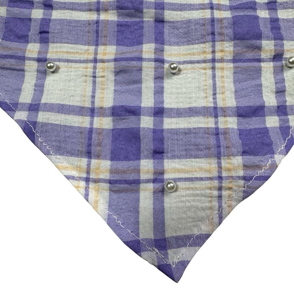 Anthropologie New Anthropologie Purple Plaid Pearl Embellished Hair Scarf Size ONE SIZE - 5 Thumbnail