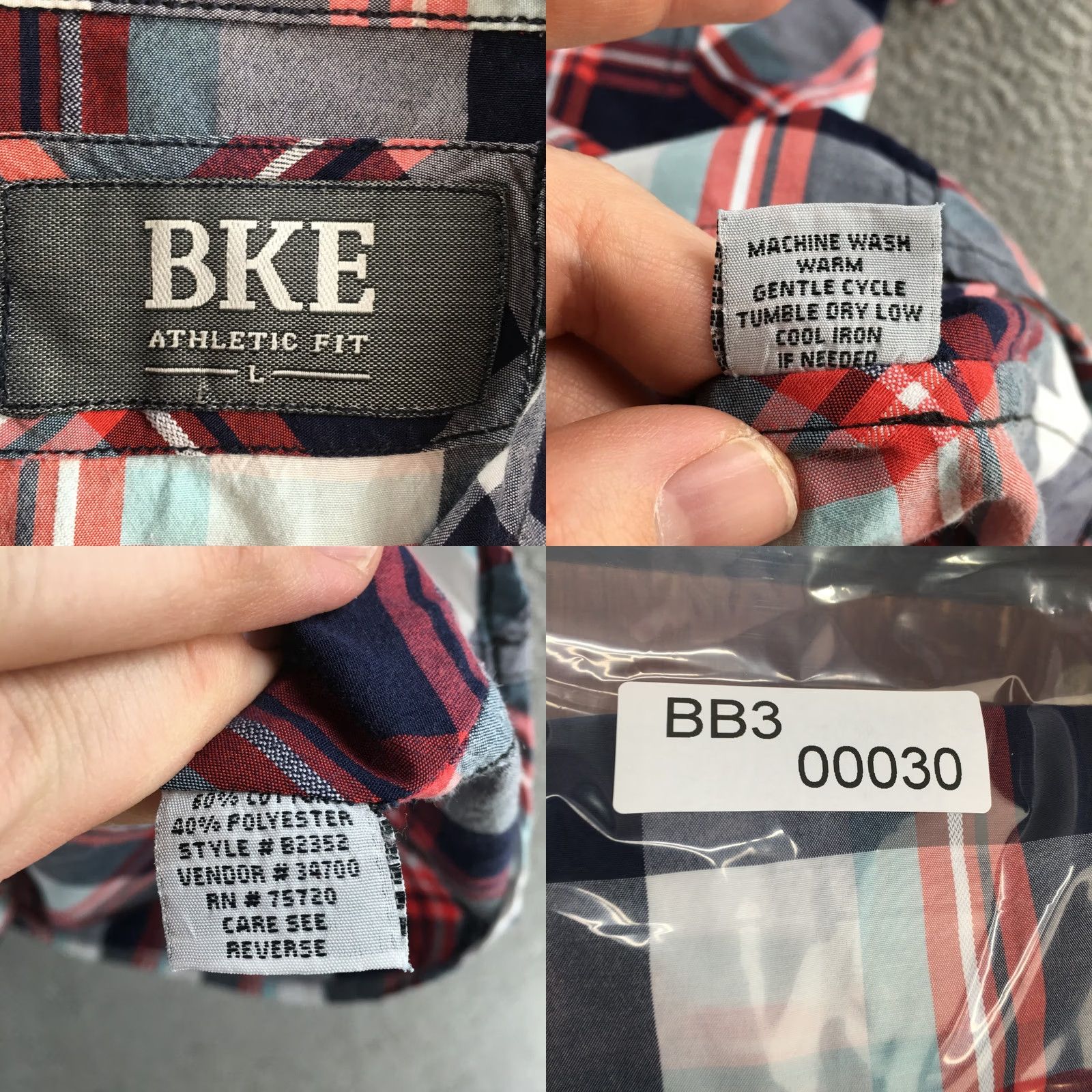 BKE BKE Shirt Mens L Athletic Fit Red Plaid Short Sleeve Button Front Top Size US L / EU 52-54 / 3 - 9 Thumbnail