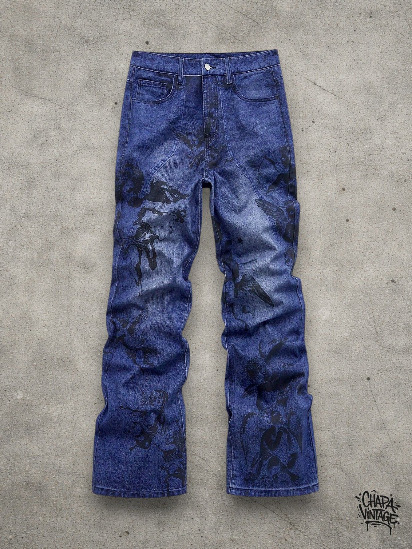 Japanese Brand Slim stacked graphic jeans Size US 32 / EU 48 - 1 Thumbnail