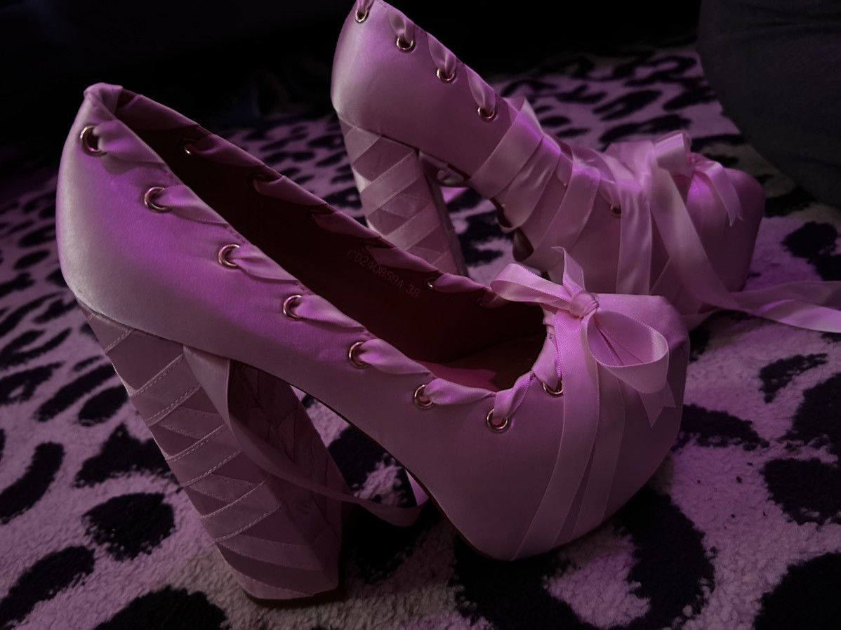 Dolls Kill 🎀 Pink Satin Ballet Ribbon Platforms 🎀 Size US 8 / IT 38 - 4 Thumbnail