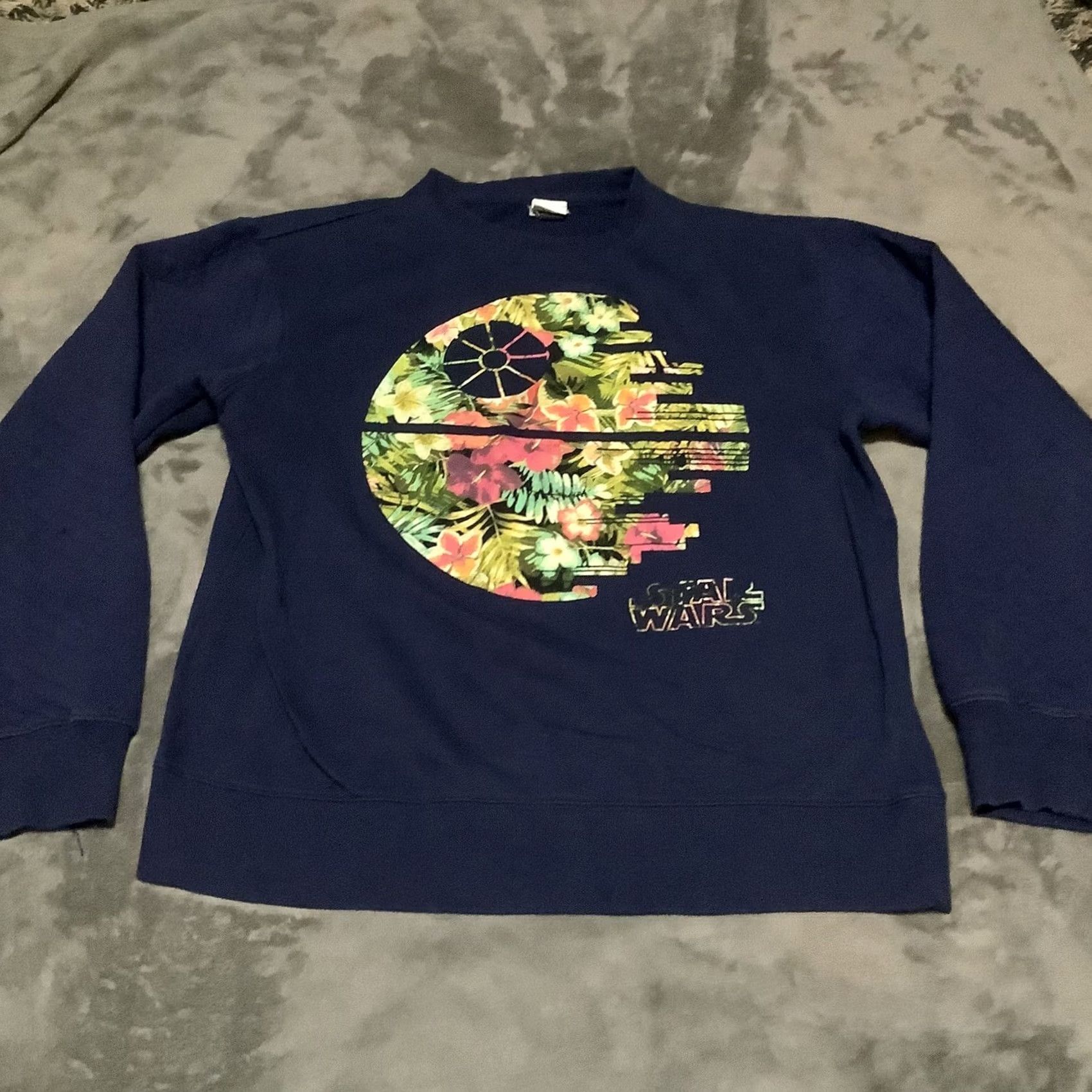 Star Wars Star Wars Sweatshirt Crew Neck Long Sleeve Blue Star Wars Flower Graphic Print Quilted Logo Pullover Adult M Size US M / EU 48-50 / 2 - 2 Thumbnail