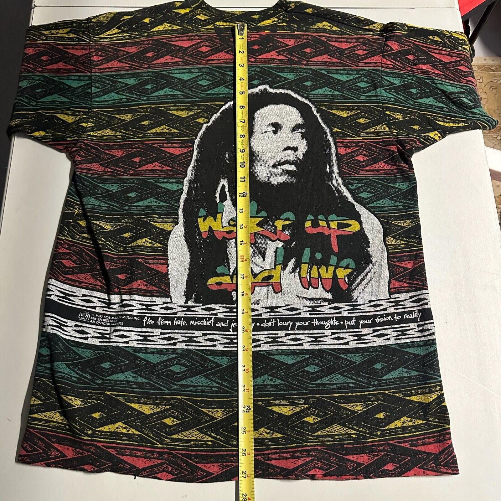 Designer Vintage 1992 Bob Marley Wake Up And Live AOP T-Shirt (L 