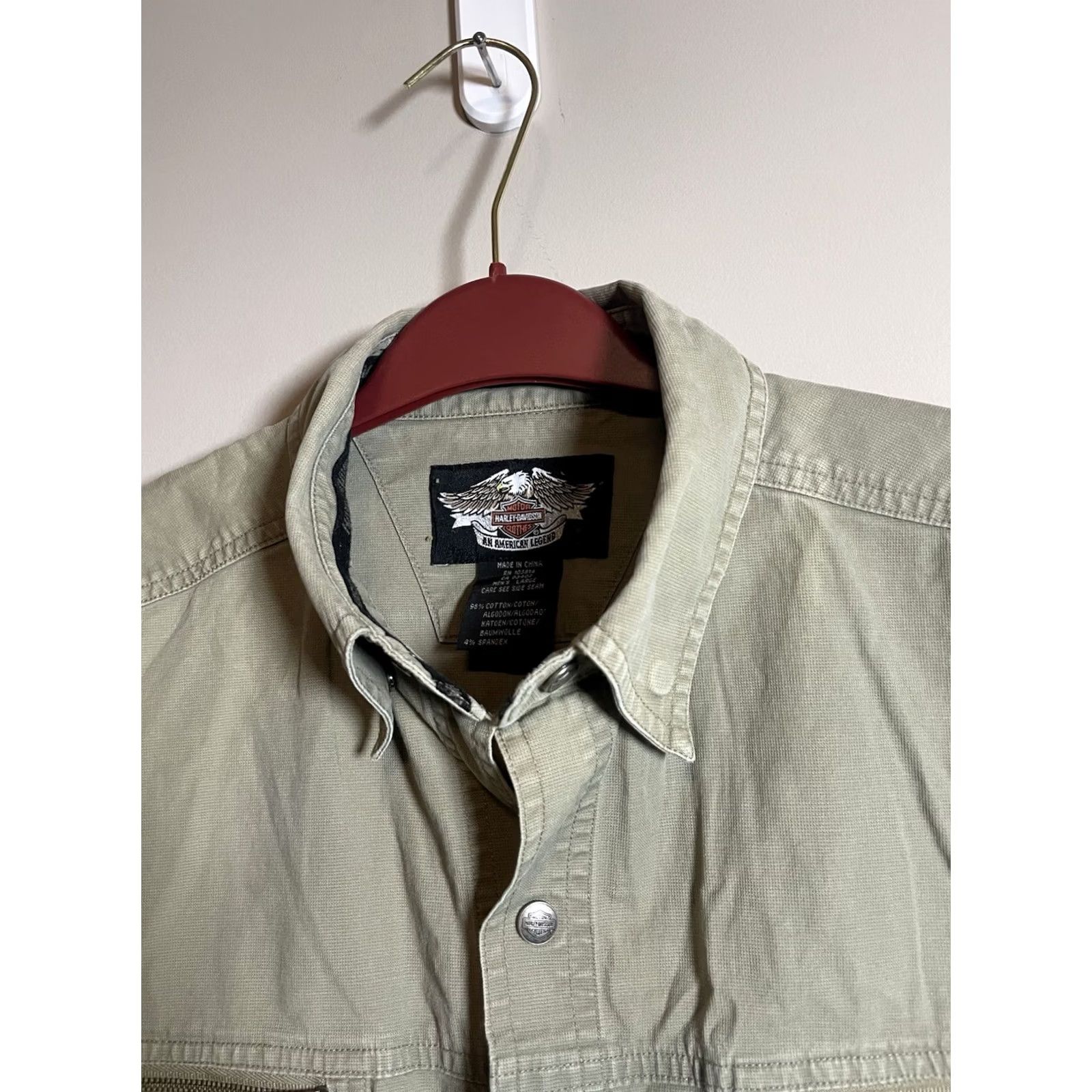 Harley Davidson Harley-Davidson Shirt Mens L Khaki Beige Long Sleeve Button-Up Biker Patch Logo Embroidered Cotton Brown Size US L / EU 52-54 / 3 - 3 Thumbnail