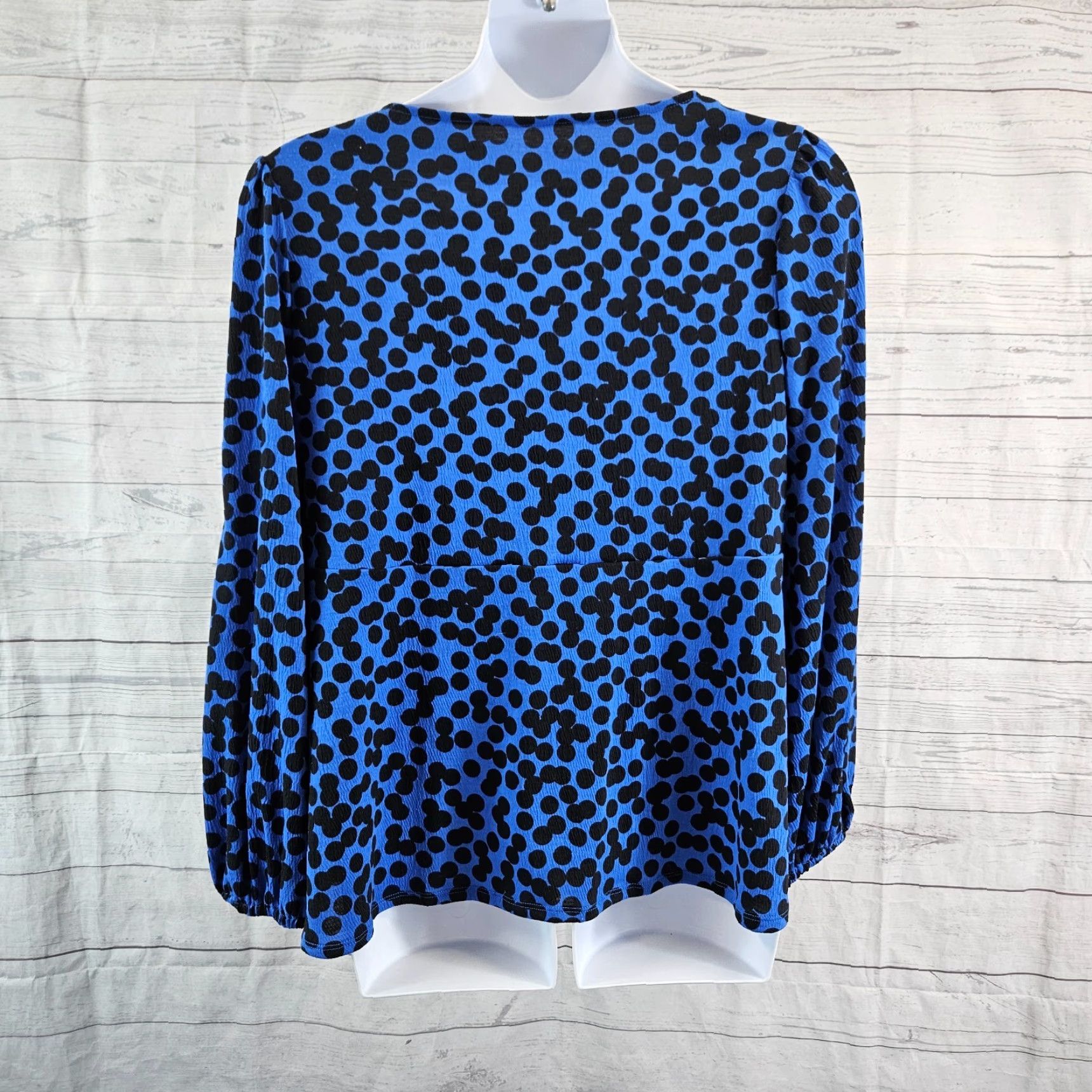 Vintage Ava & Viv Womens Top 2X Black Blue Long Sleeve Tie Front Blouse Shirt Womens Size XXL / US 16-18 / IT 52-54 - 4 Thumbnail