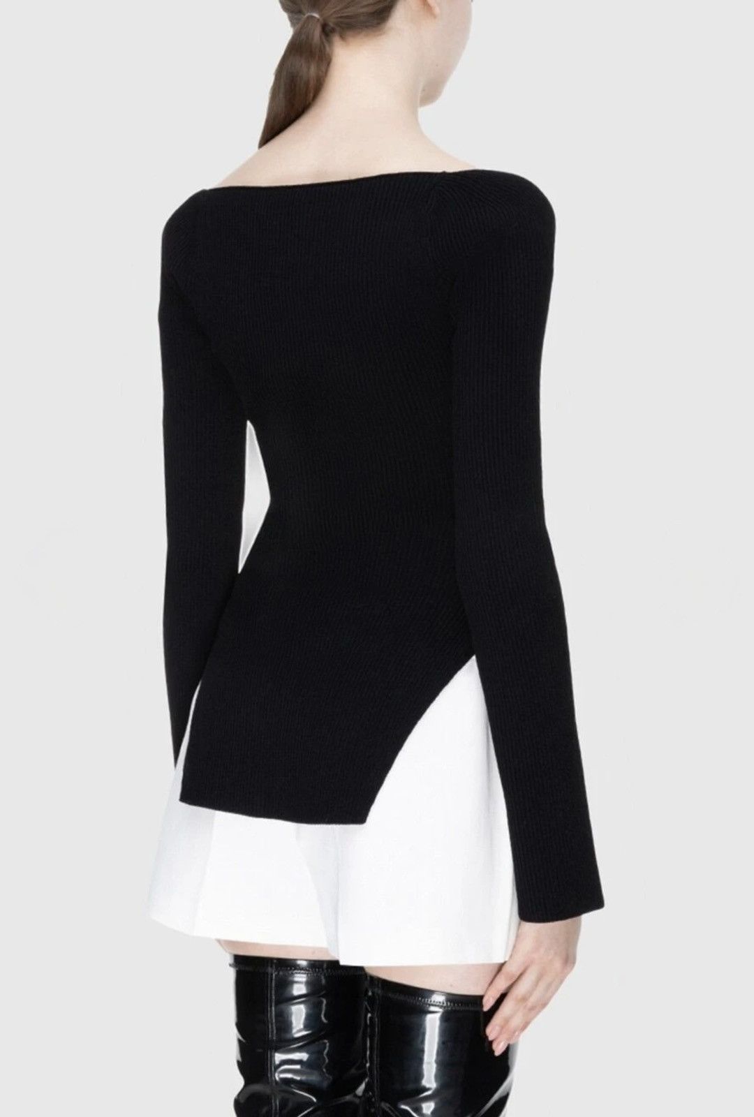 KHAITE Khaite Ista Rib Knit Sweetheart Neck Sweater Top LongSleeve Size S / US 4 / IT 40 - 2 Thumbnail