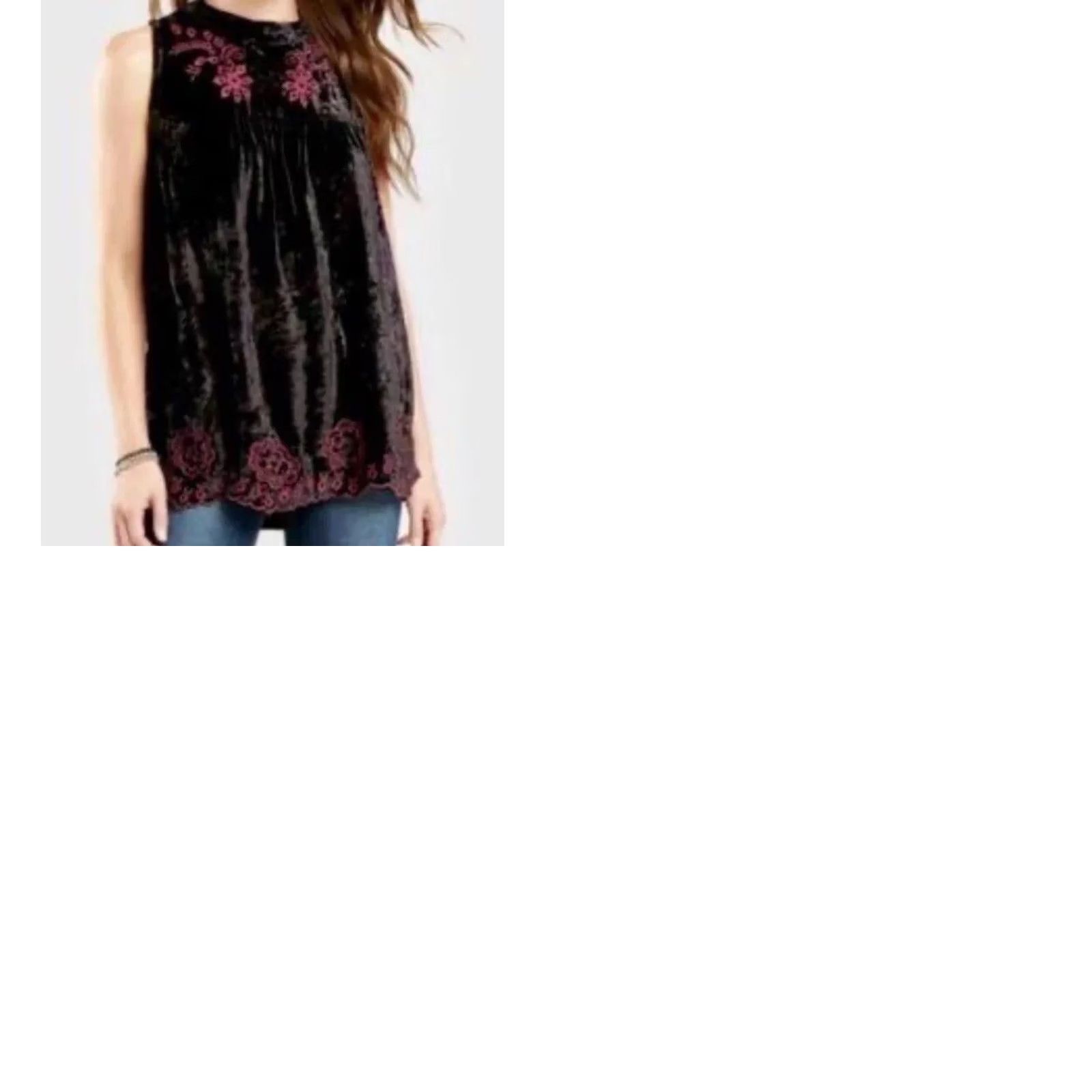 Vintage World Market Women’s Black Embroidered Velour Sleeveless Blouse S/M Boho Shirt Women Vintage No Size S / US 4 / IT 40 - 9 Thumbnail