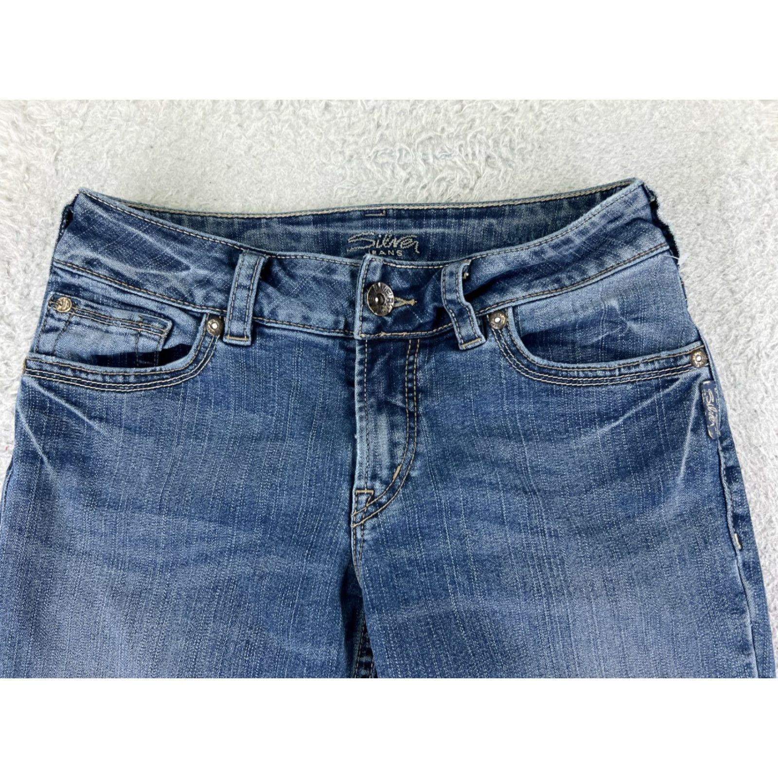 Silver Jeans Co. Silver Jeans Womens Jeans 36 Blue Denim Berkley Straight Distressed Embroidered Pants Size 25" / US 0 / IT 36 - 4 Thumbnail
