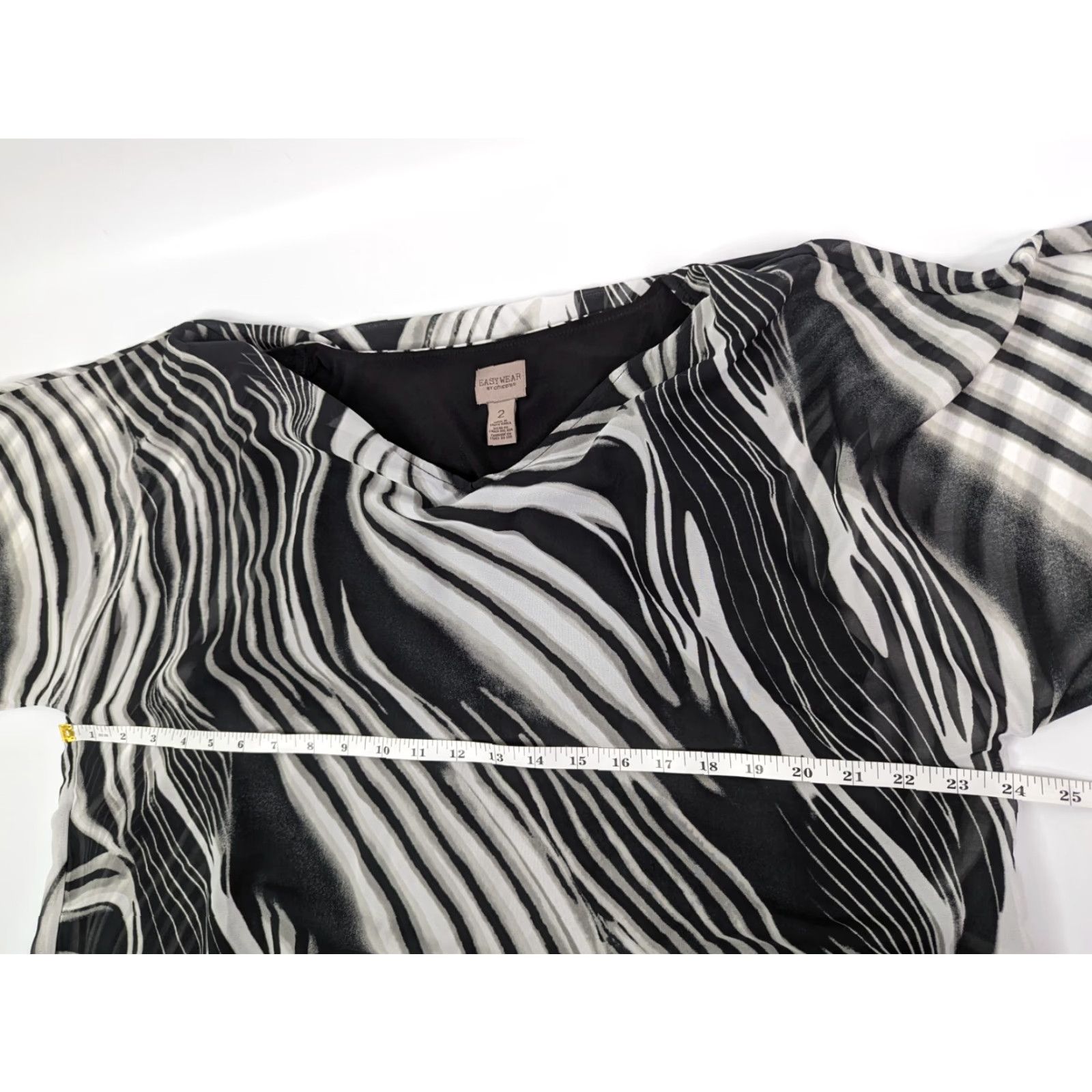 Vintage Chico's Easywear Blouse Shirt Zebra 3/4 Sleeve V-Neck Black L Women Size L / US 10 / IT 46 - 7 Thumbnail