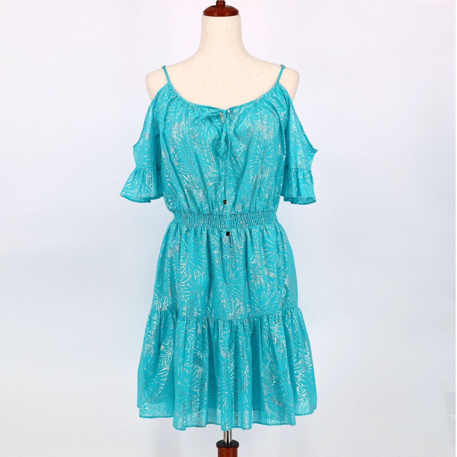 Michael Kors Michael Kors Women Turquoise Foil Tiered Mini Dress Size XS Size XS / US 0-2 / IT 36-38 - 1 Thumbnail