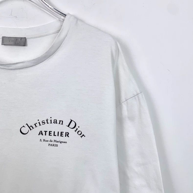 Dior White logo letter printed cotton round-neck short-slee