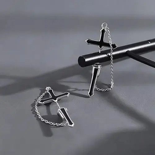 Sterling Silver Cross Stud Earrings for Men Women,Cross Earrings Size ONE SIZE - 3 Thumbnail