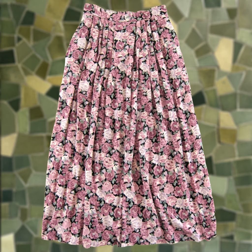 Vintage VINTAGE IN GROUP LTD Pink Floral Maxi Skirt XS Pockets Pleated Rose Bohemian Spring Summer Women Slim fit RIY Size 26" / US 2 / IT 38 - 1 Thumbnail
