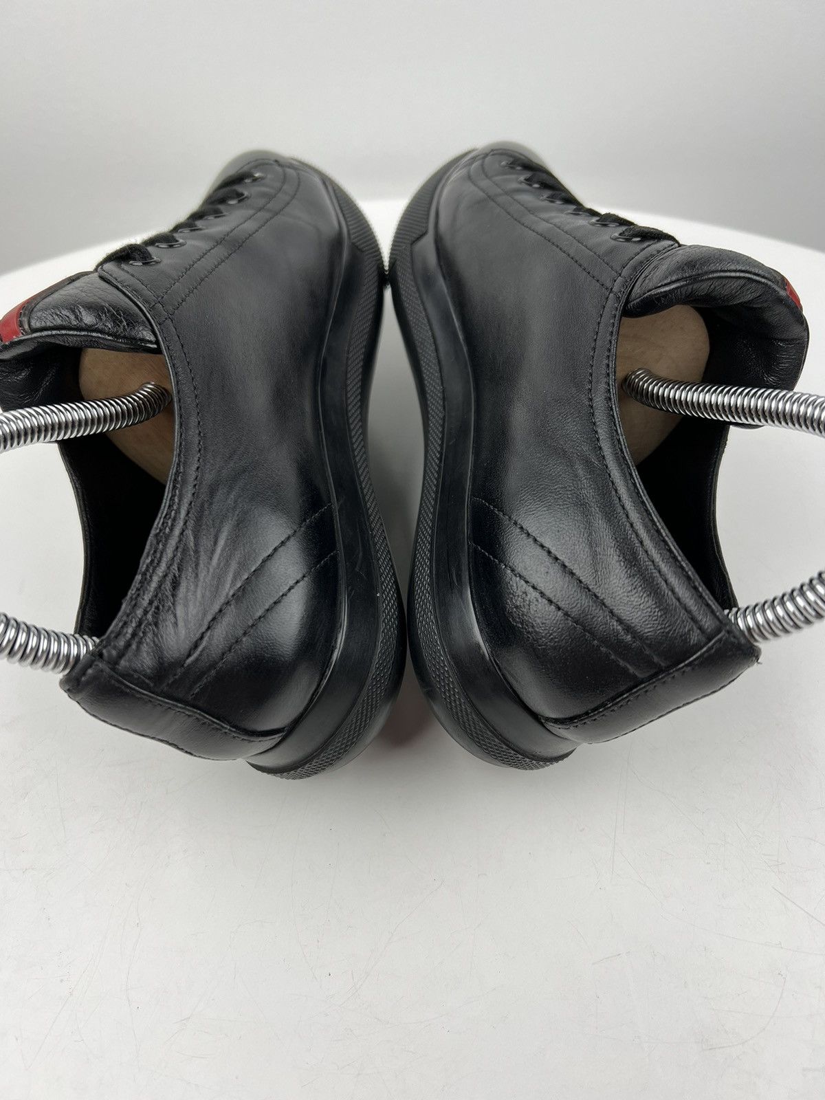 Prada PRADA Sneakers Low-Top Leather Shoes Red Tab Logo Black Wmns Size US 6.5 / IT 36.5 - 14 Thumbnail
