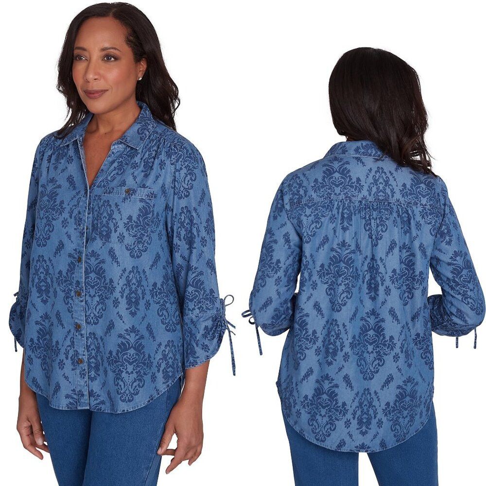 Other Alfred Dunner Button Front Drawstring Sleeve Denim Floral S Size XL / US 12-14 / IT 48-50 - 1 Thumbnail