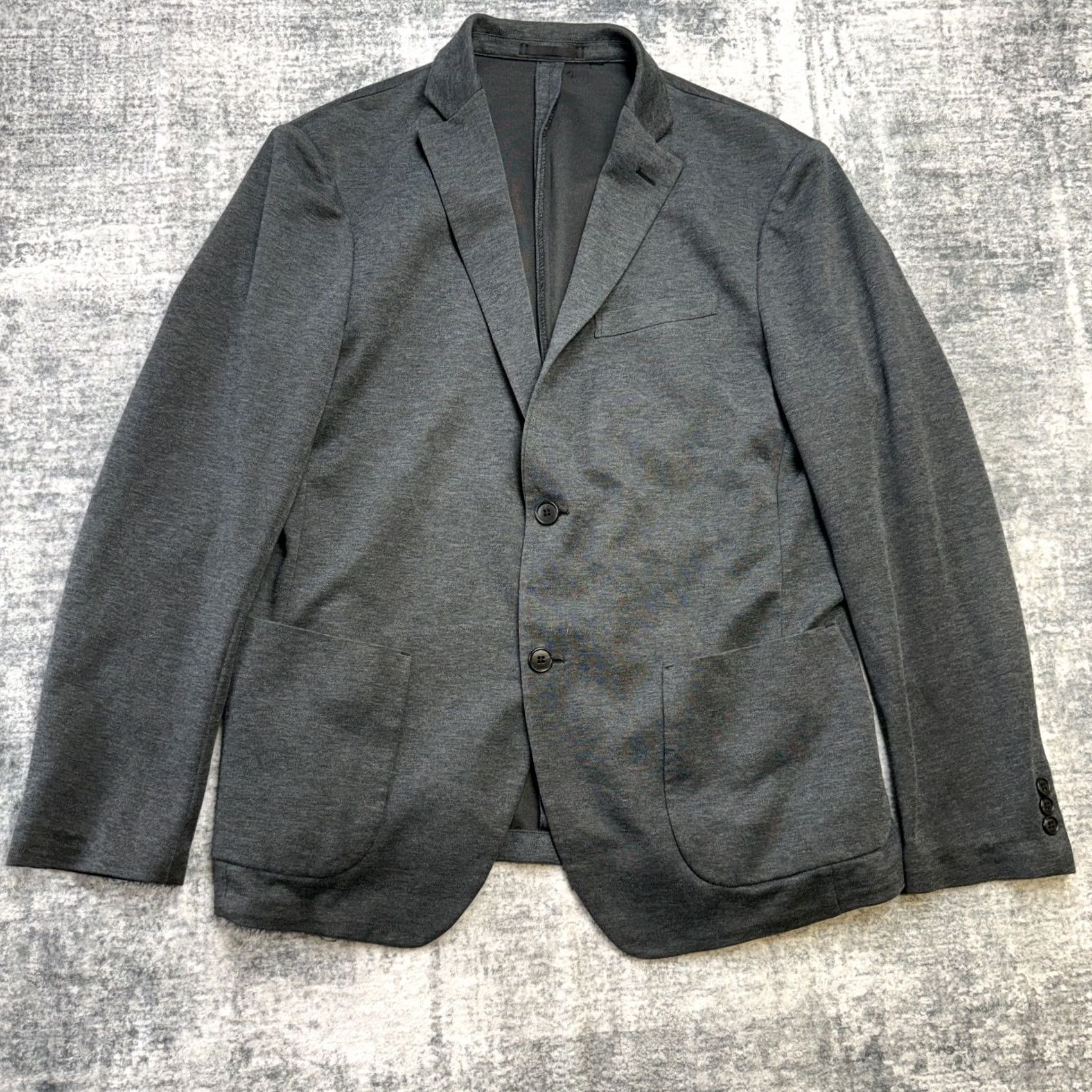 Uniqlo Uniqlo Blazer Mens M Slim Fit Knit Jacket Gray Notch Lapel Single-Breasted 3-Button Travel Casual Business Fall Spring Summer Winter Size 40R - 2 Thumbnail