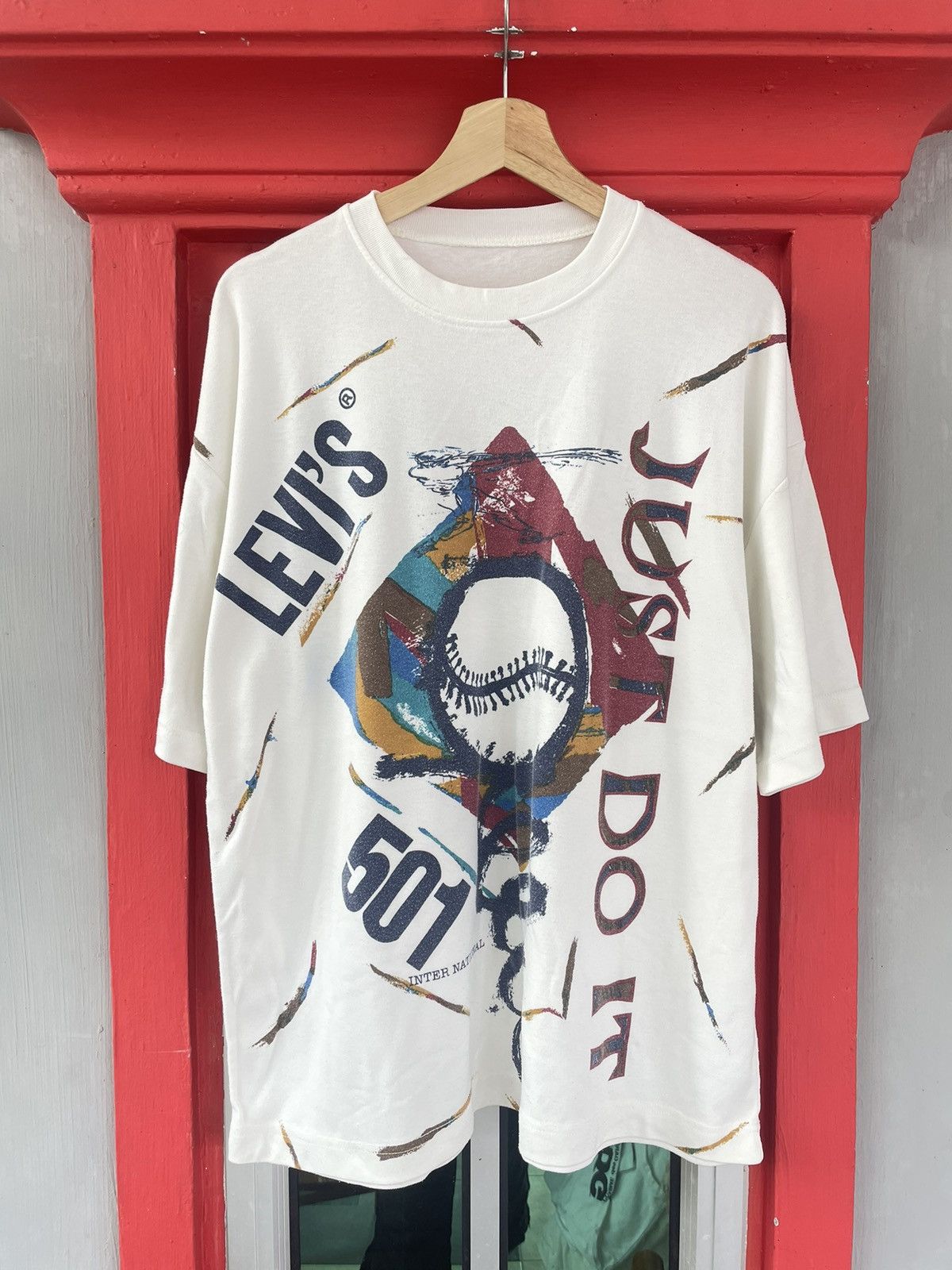 image of Levis x Levis Vintage Clothing Og Bootleg 90's Levi's Just Do It Softball Tshirt in White (Size XL)