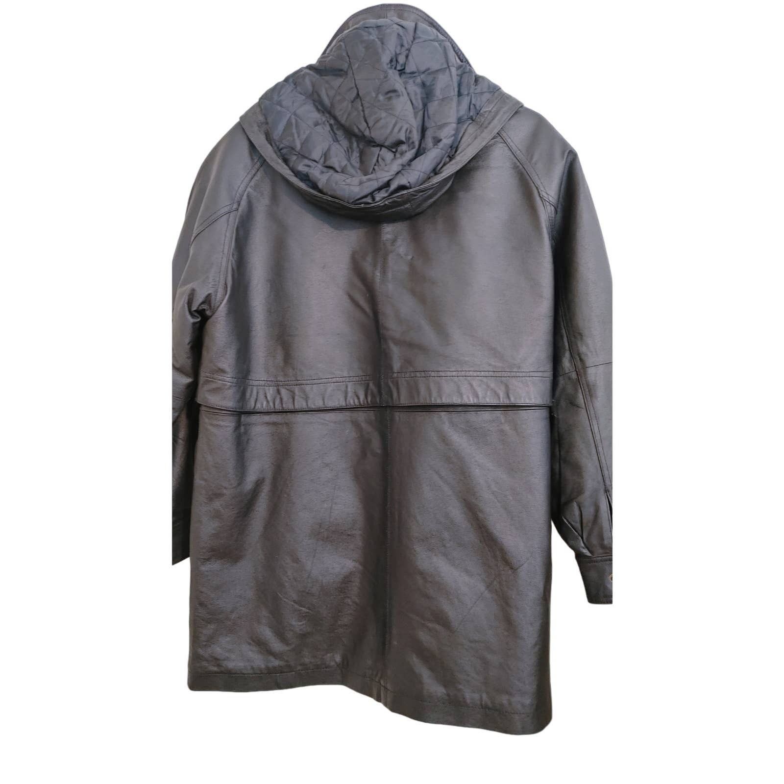 Other Vtg Leather Trench Coat Quilted Liner Hood N.Y.D.A. Medium Size M / US 6-8 / IT 42-44 - 2 Thumbnail