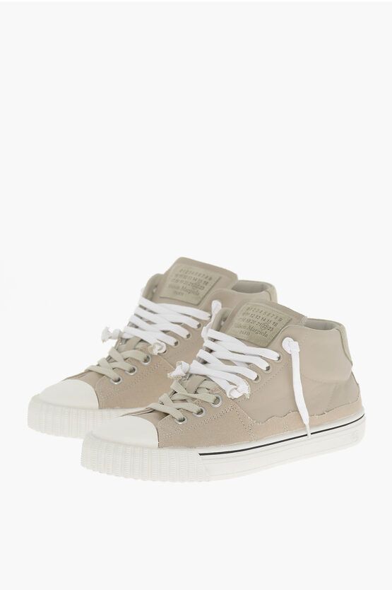MM22 Distressed Effect Leather High-Top Sneakers