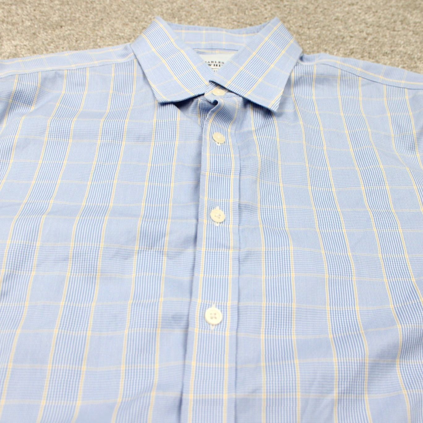 Charles Tyrwhitt Charles Tyrwhitt Dress Shirt Men 16 1/2 34 Blue/Yellow Non Iron Slim Fit Cotton Shirt Slim Mens Blue 16.5 34 Plaid Button-Down Collar Size 46R - 5 Thumbnail
