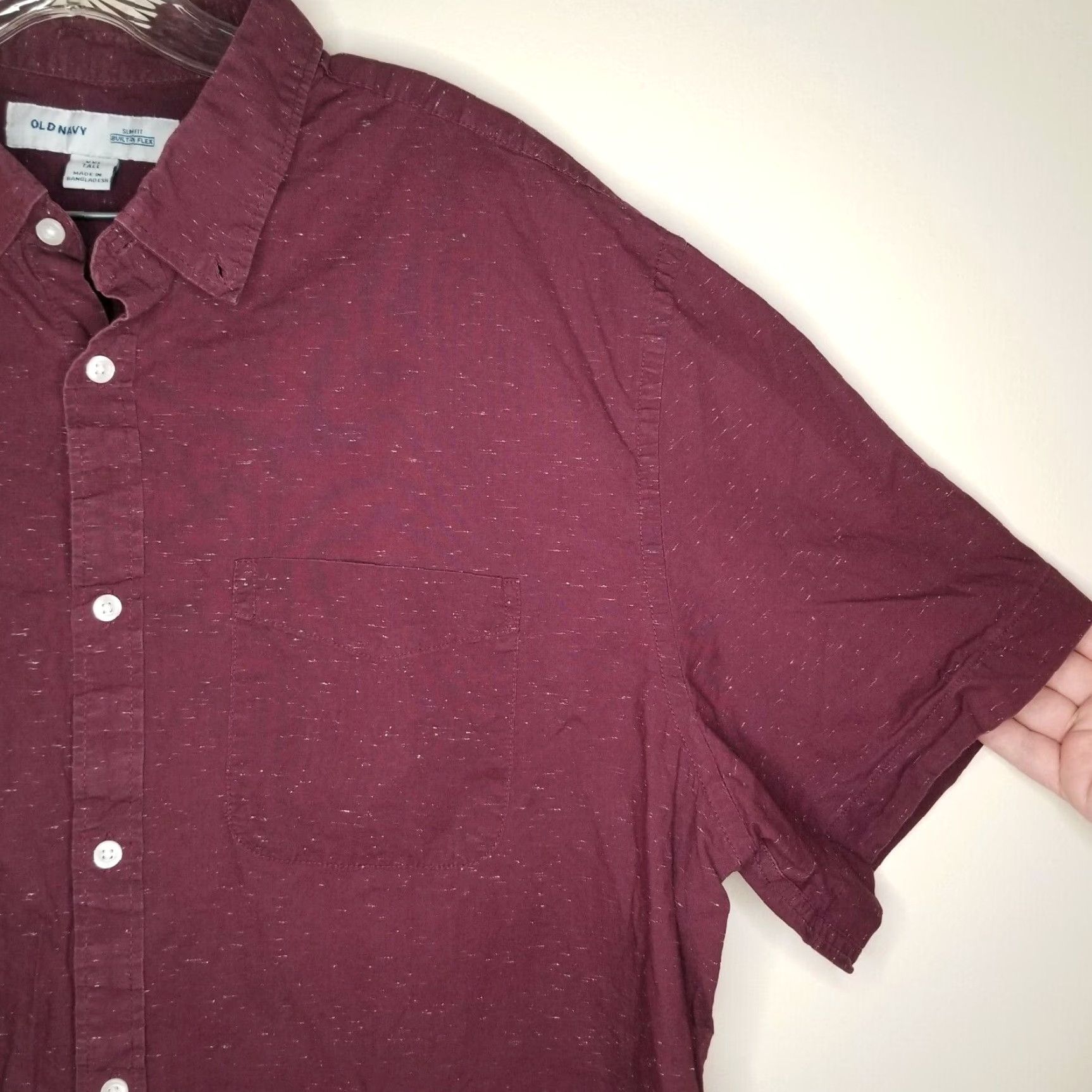 Old Navy Old Navy Mens Maroon Short Sleeve Slim Fit Button Up Size 2XLT Shirt Size US 39 - 2 Thumbnail