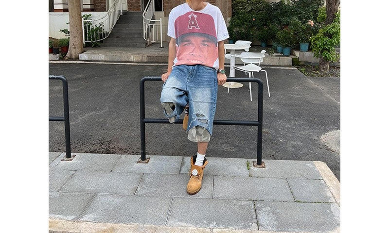 Jean Distressed Baggy Straight Patchwork Camo Jorts Size US 32 / EU 48 - 7 Thumbnail