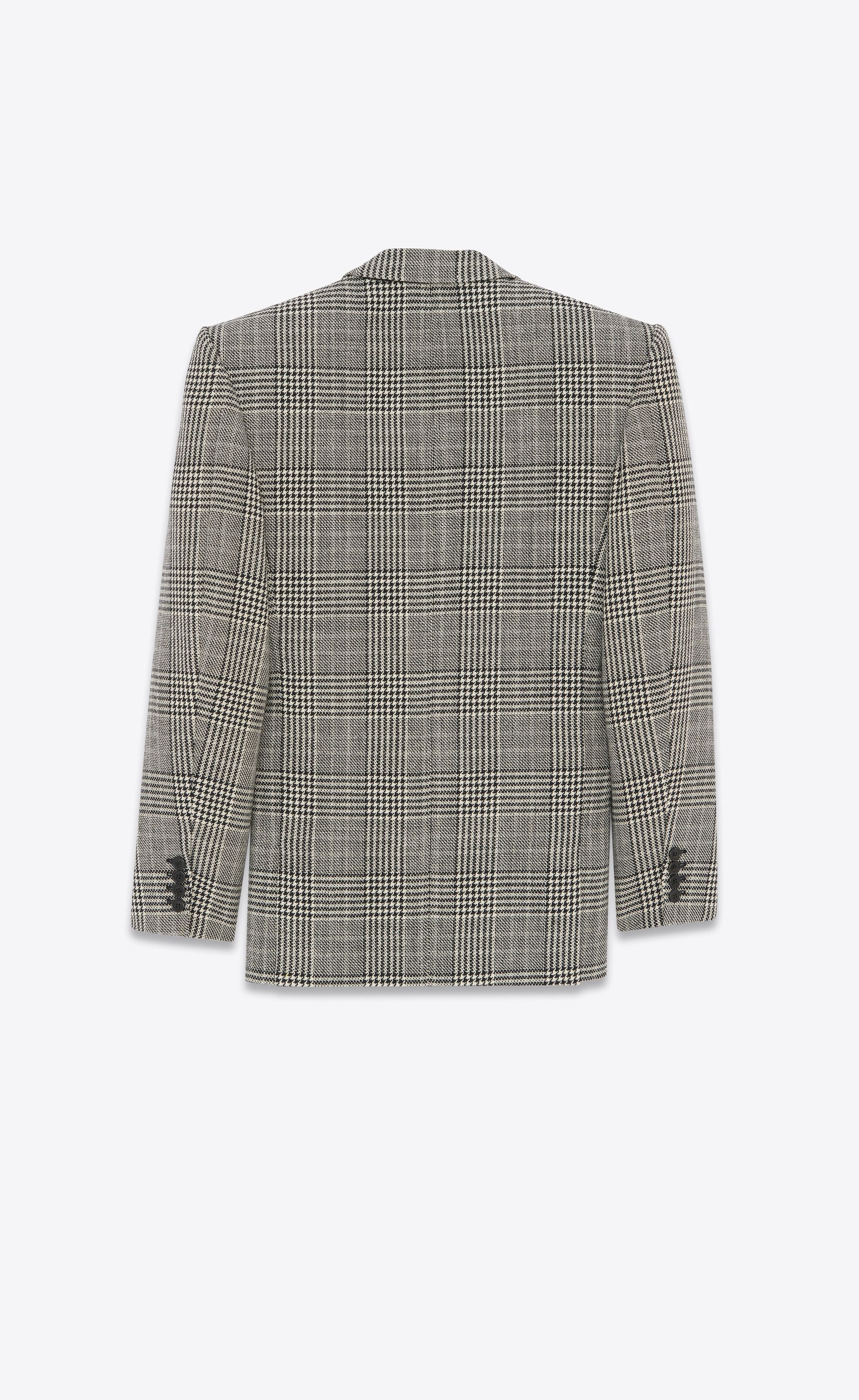 Saint Laurent Paris o1s1wg111124 Oversized Jacket in Prince Wales Wool in Grey Size XS / US 0-2 / IT 36-38 - 4 Thumbnail