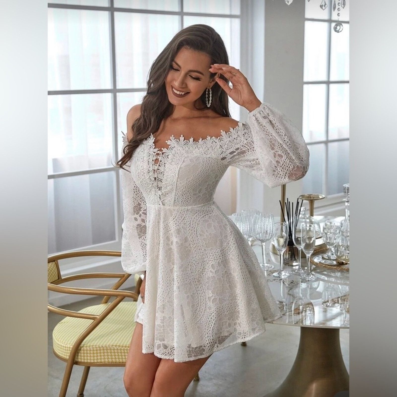 Other New Elegant White Lace Off-Shoulder Dress size S Size S / US 4 / IT 40 - 4 Thumbnail
