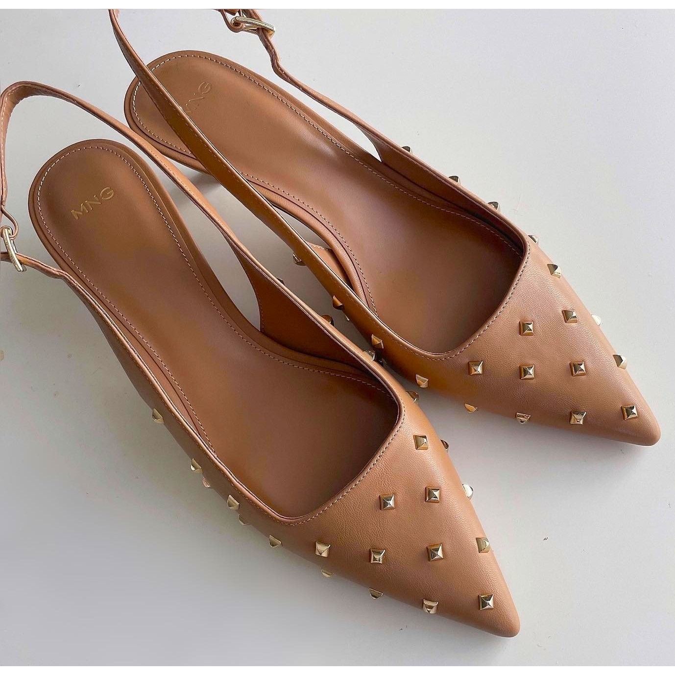 Zara Mango Studded Pointed Toe Slingback Kitten Heels NWT Size US 9.5 / IT 39.5 - 10 Thumbnail