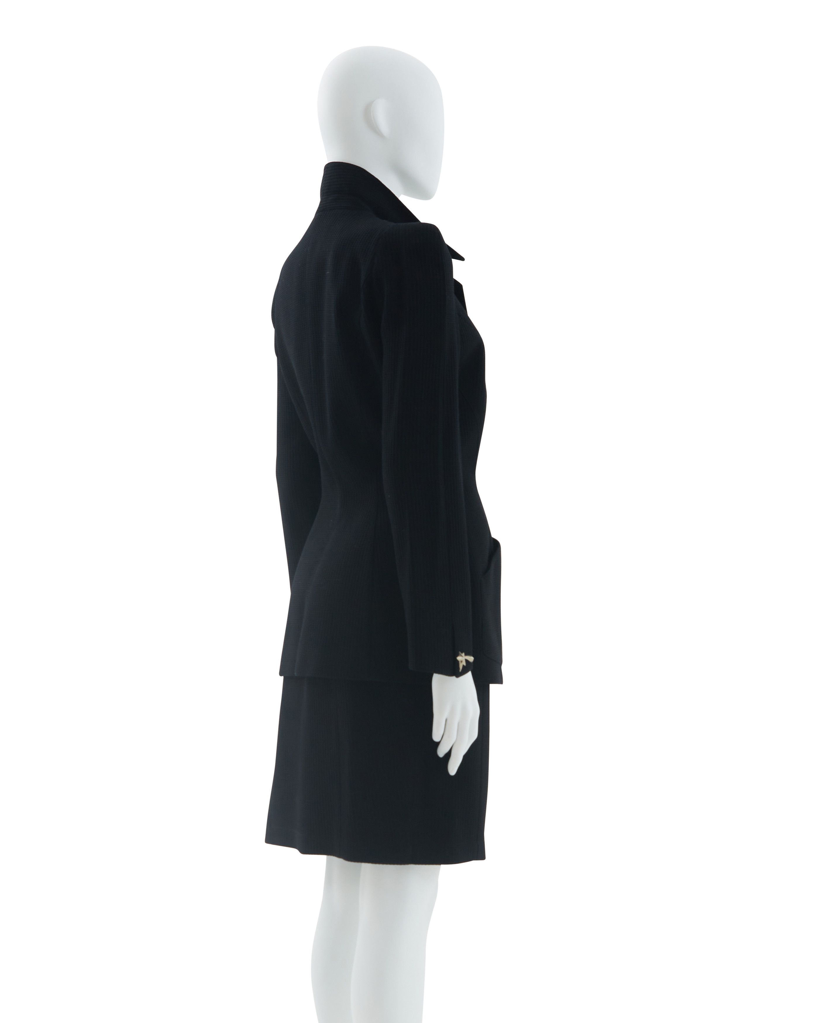 Thierry Mugler Early 1990s Black wool structured skirt suit Size M / US 6-8 / IT 42-44 - 4 Thumbnail