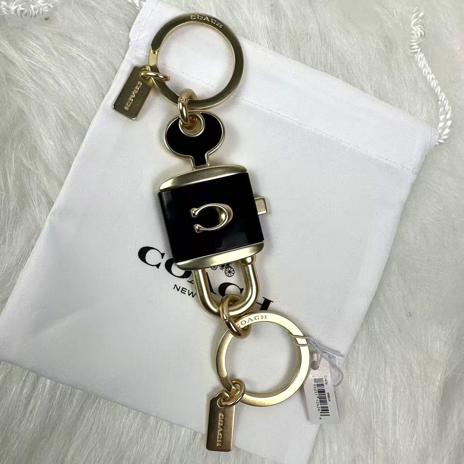 Coach Coach Lock And Key Bag Charm Key Ring Gold/Black NWT Size ONE SIZE - 1 Thumbnail