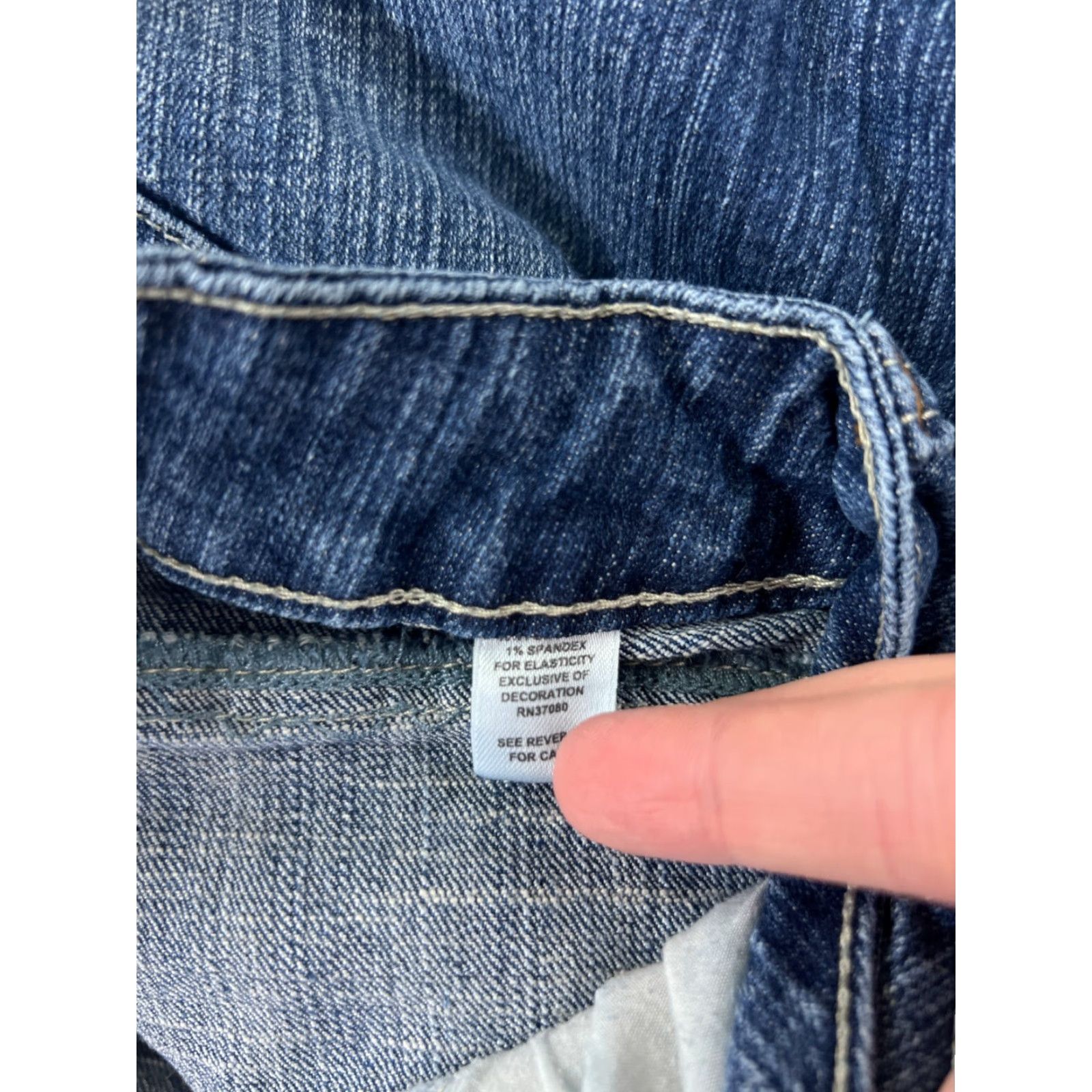 Vintage Cato Jeans Womens 12 Blue Denim Cotton Mid Rise Flared Embroidered 5-Pocket Distressed Stretch Low Rise Size 34" / US 12 / IT 48 - 4 Thumbnail