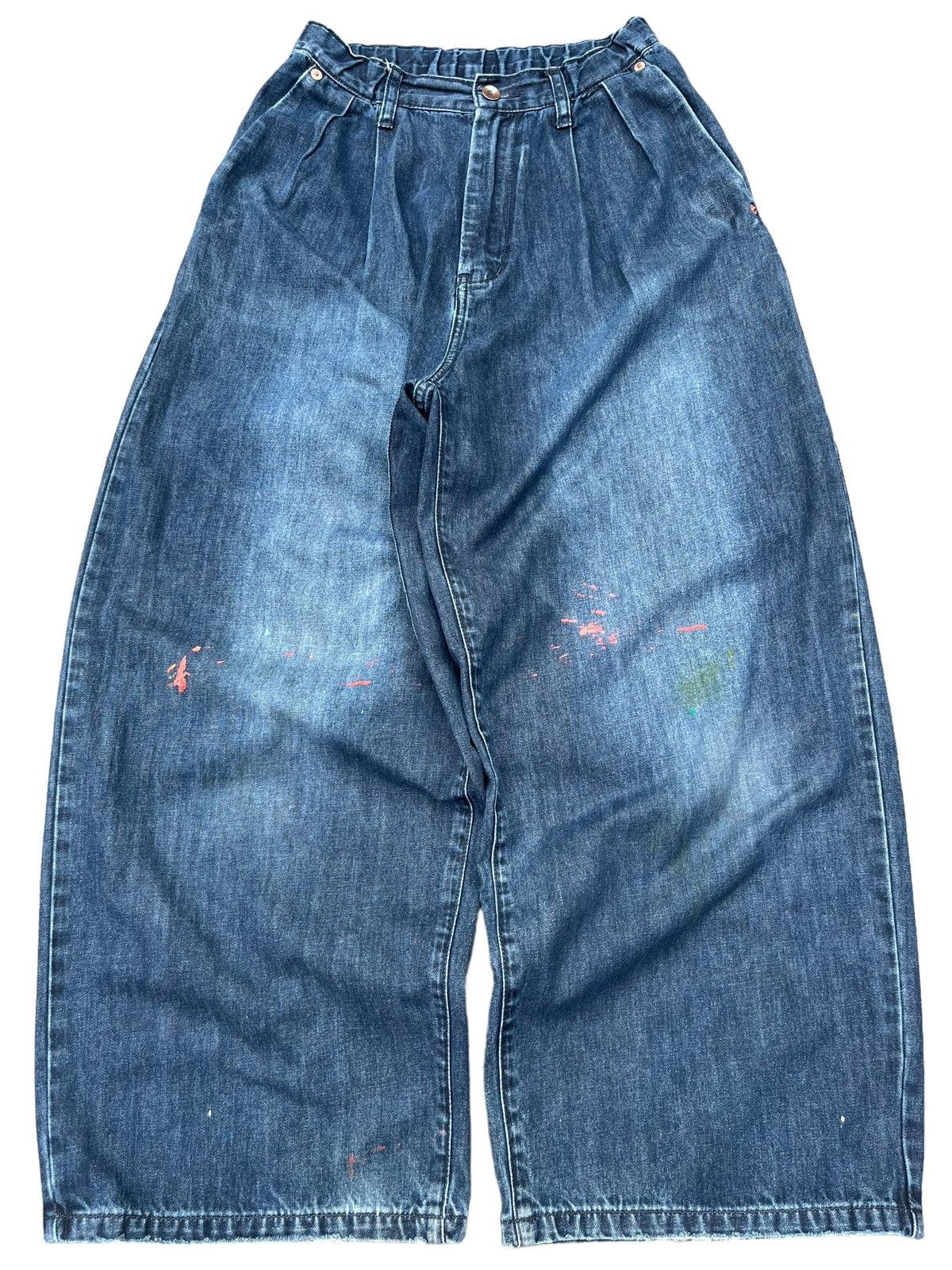 Other Vintage Jnco Style Paint Splattered Navy Washed Baggy Jeans Size 24" / US 00 / IT 34 - 1 Thumbnail