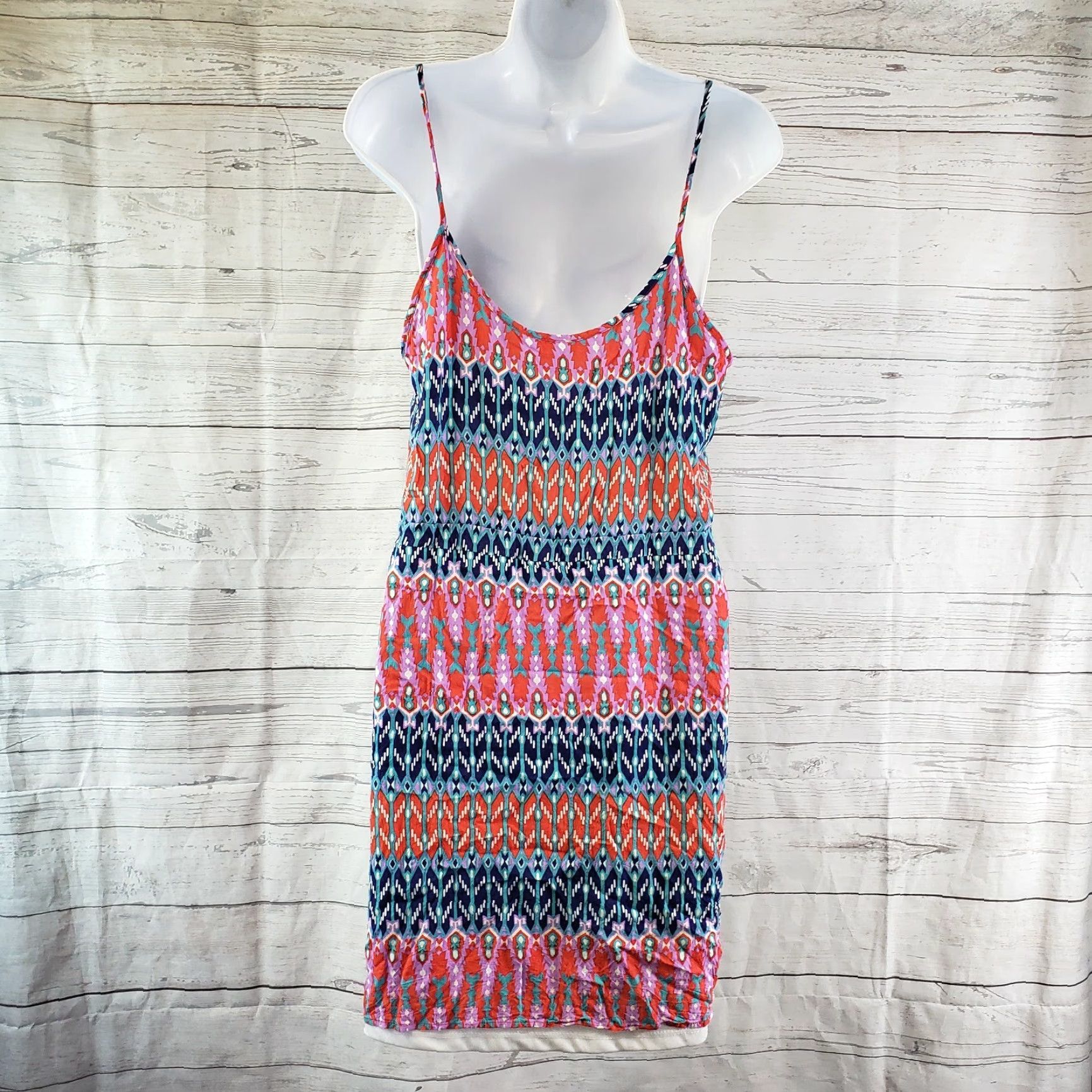 Vintage VINTAGE Pixley Womens Dress Spaghetti Strap Blue Red Rayon Short 25" L Casual Shift Sleeveless Adult Womens Size L / US 10 / IT 46 - 4 Thumbnail