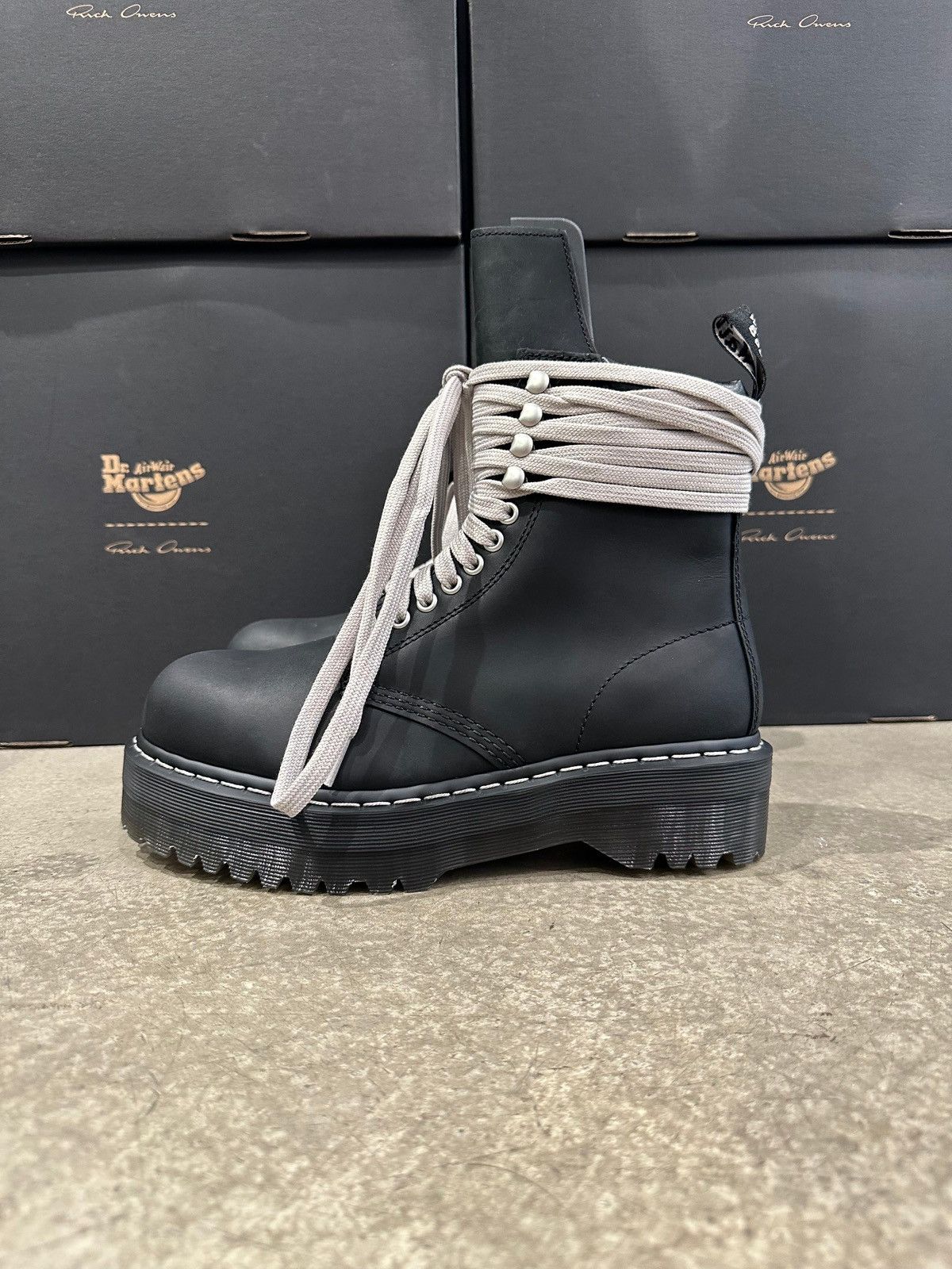 Rick Owens RICK OWENS - Dr.Martens Quad Sole Steel Toe Boot Black Size US 7 / EU 40 - 3 Thumbnail