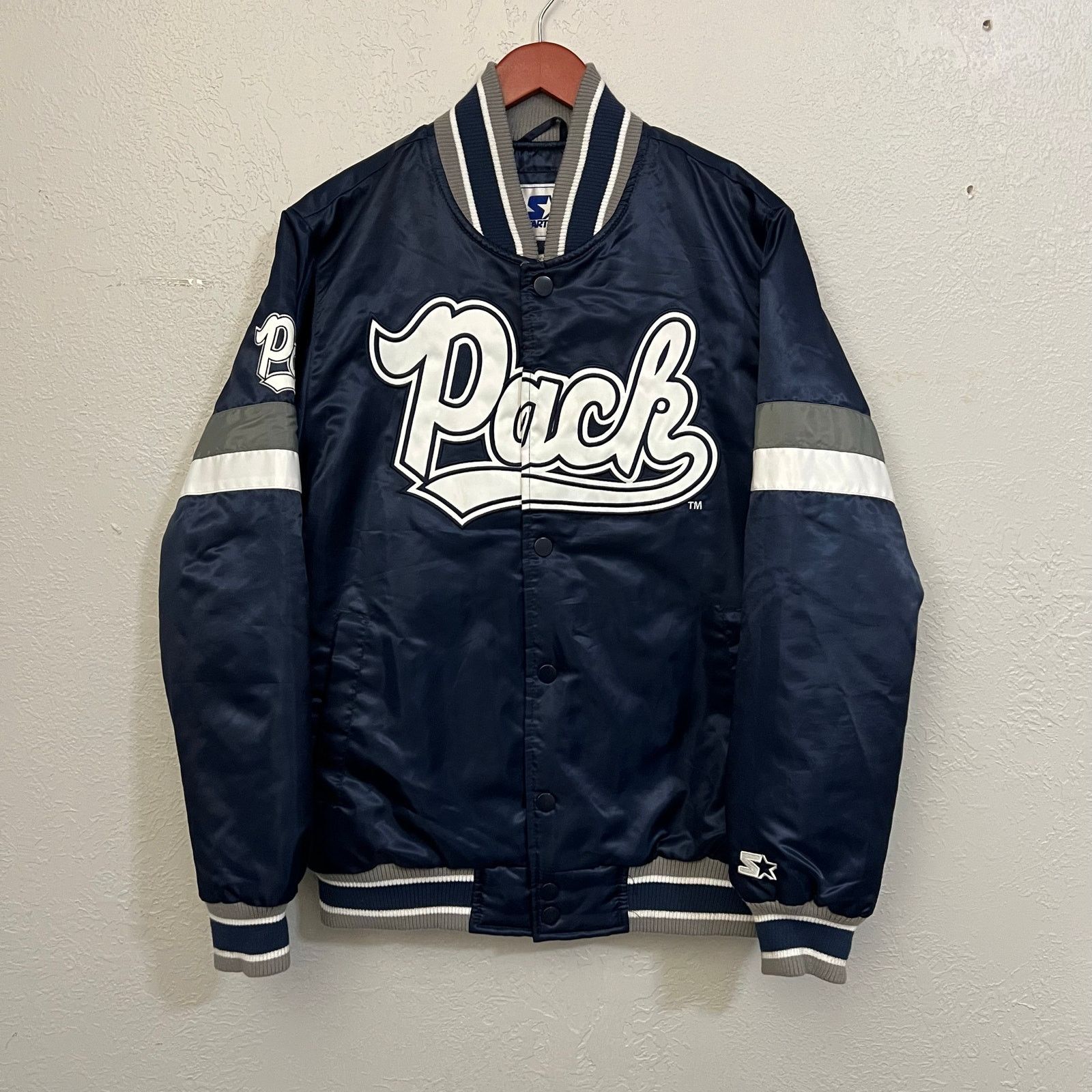 Starter Starter Nevada Wolf Pack Satin Bomber Jacket Mens M Blue Y2K Size US M / EU 48-50 / 2 - 14 Thumbnail