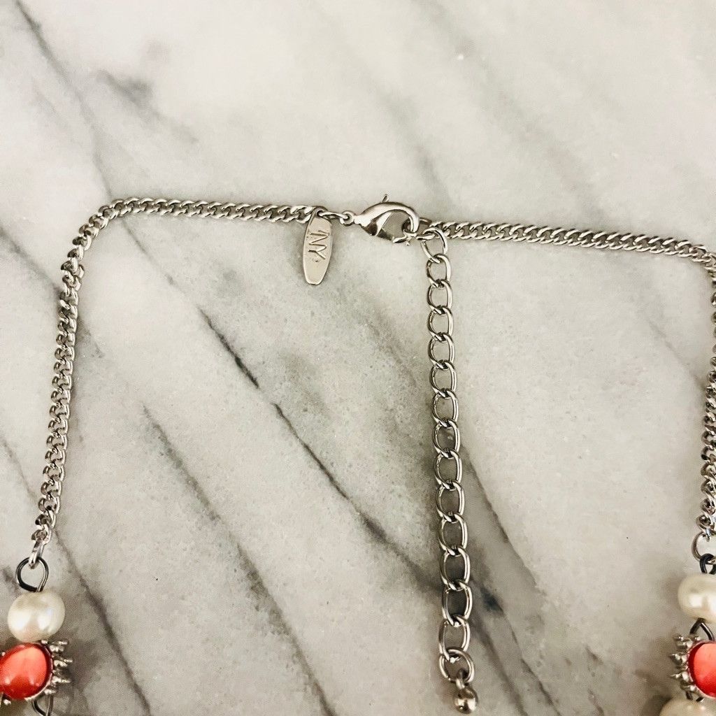 Jewelry New York and Company Necklace Peachy Pink Faux Pearl Tan Size ONE SIZE - 3 Thumbnail