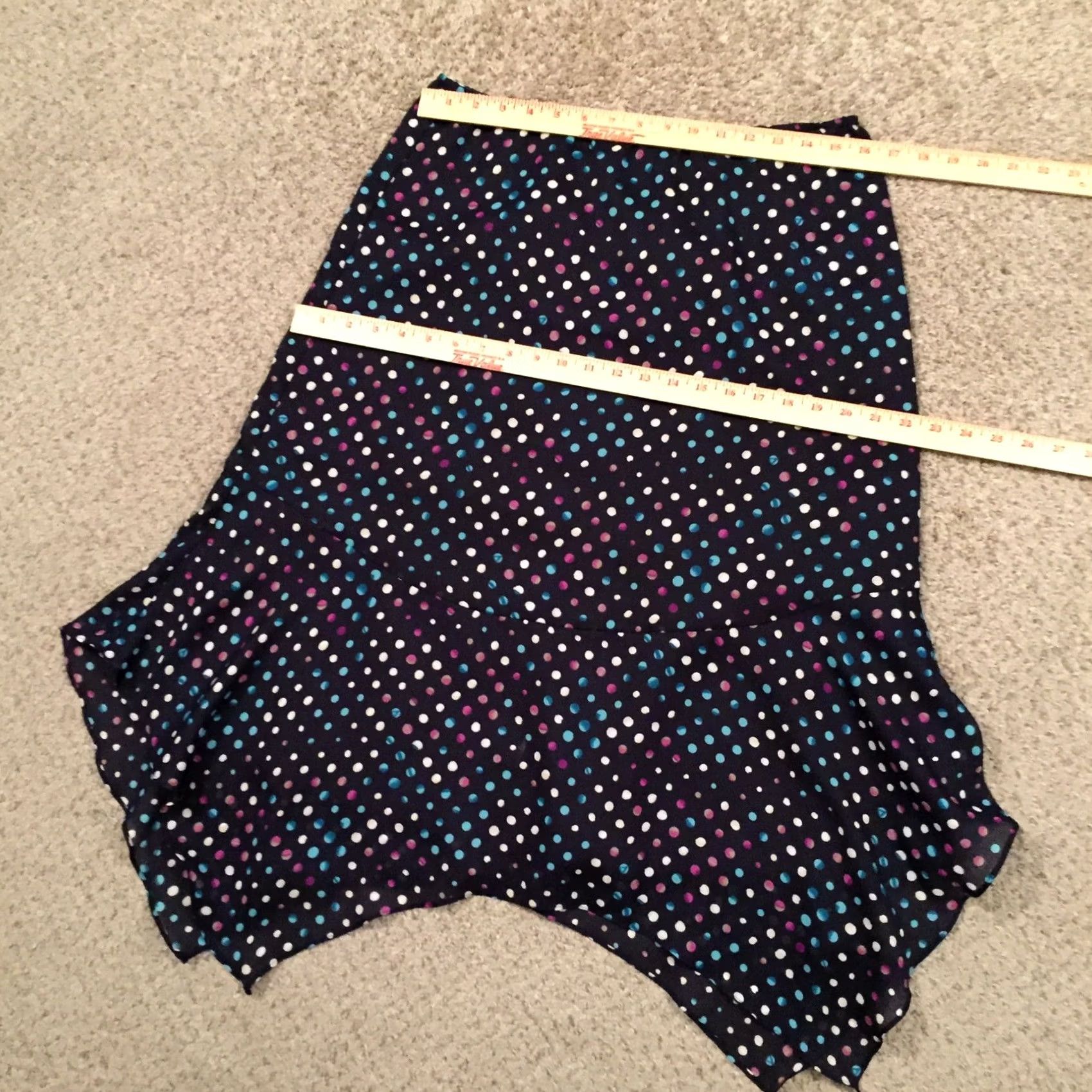 Vintage JG Hook Skirt Midi Polka Dot Blue Lined A-Line Asymmetric 12 Women Regular Polyester XS? Size 34" / US 12 / IT 48 - 2 Thumbnail