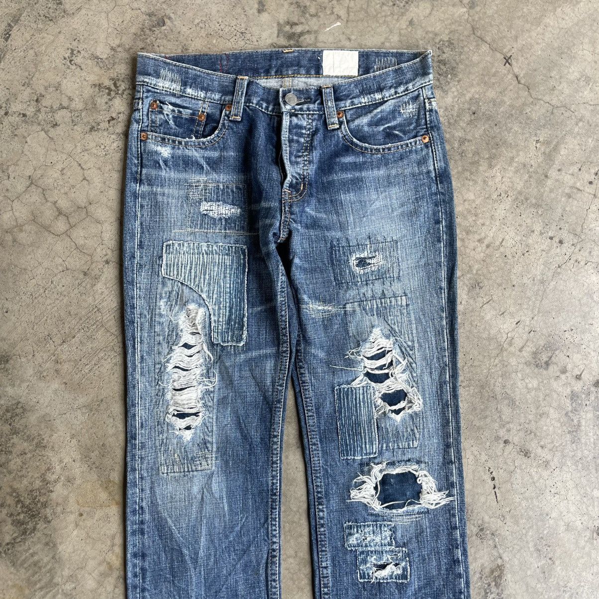 Japanese Brand 🔥🇯🇵Antgauge Patchworks Sashiko Pattern Distress Denim Jeans Size US 30 / EU 46 - 2 Thumbnail