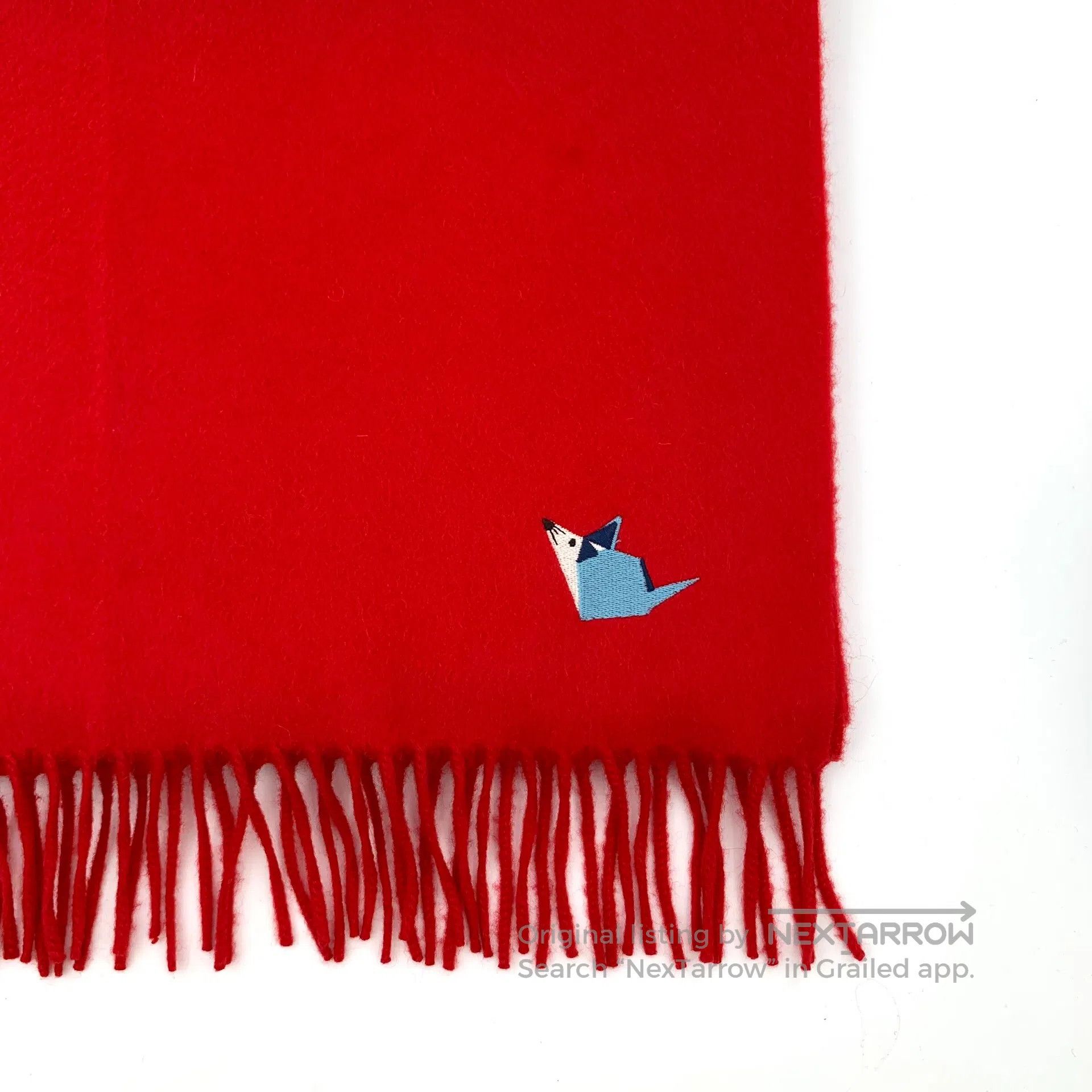 Loro Piana LORO PIANA size 85 Red Mouse Embroidered Cashmere Fringe S Size ONE SIZE - 4 Thumbnail