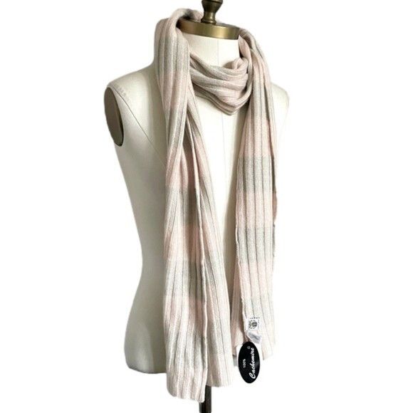 Portolano Portolano Pastel Pink / Gray Ribbed Cashmere Scarf - BNWTs🧣 Size ONE SIZE - 1 Thumbnail
