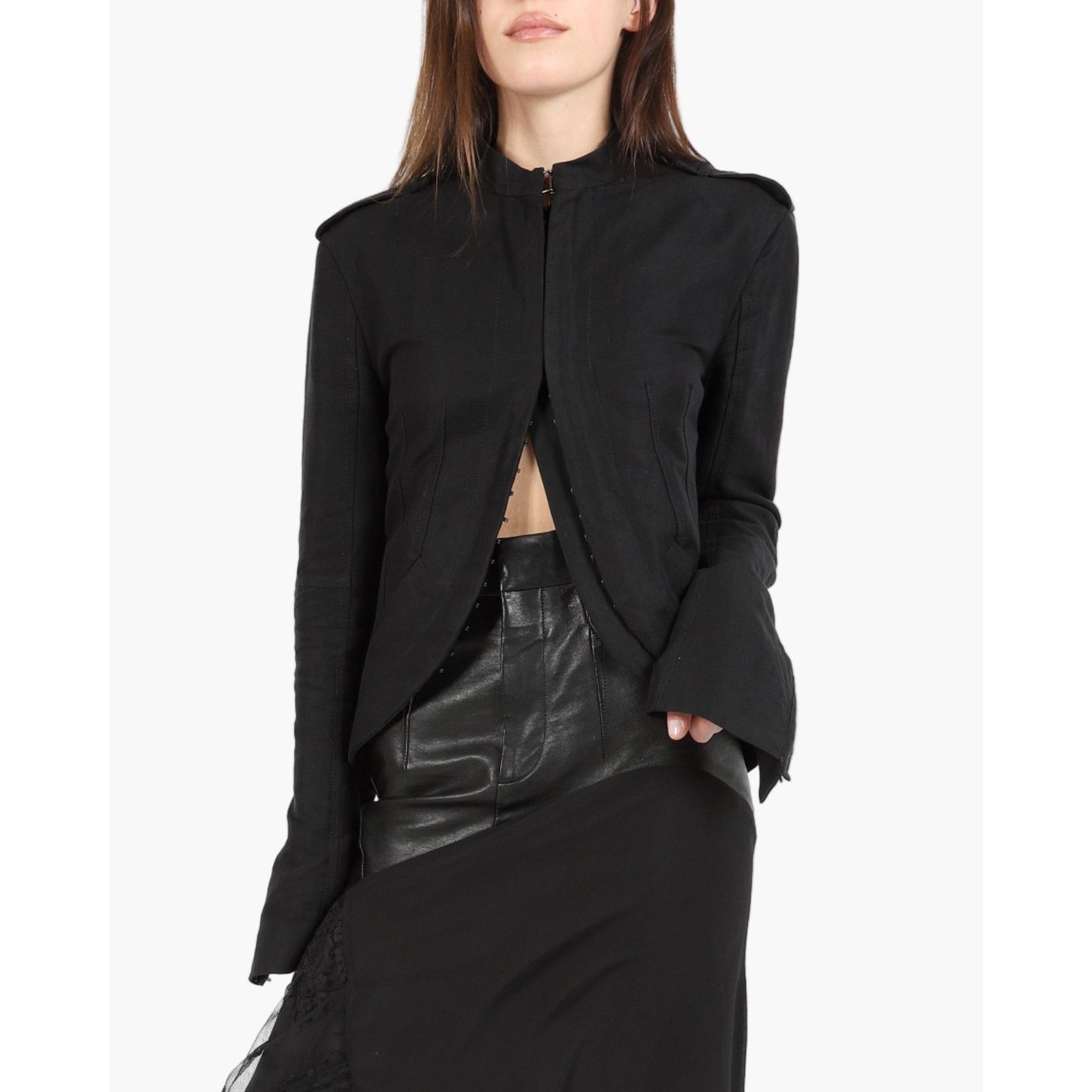 Haider Ackermann FW17 Belted Military Jacket in Black Cotton Size XS / US 0-2 / IT 36-38 - 1 Thumbnail