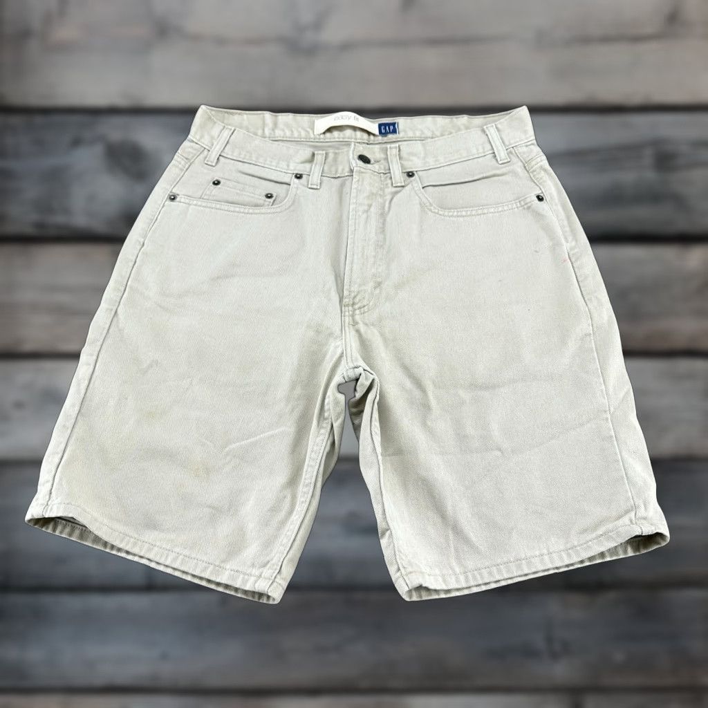 Gap VINTAGE Gap Shorts Mens 34 Beige Easy Fit Denim Jorts 5-Pocket Design Baggy 90s Mens Beige Shorts Size US 34 / EU 50 - 1 Thumbnail