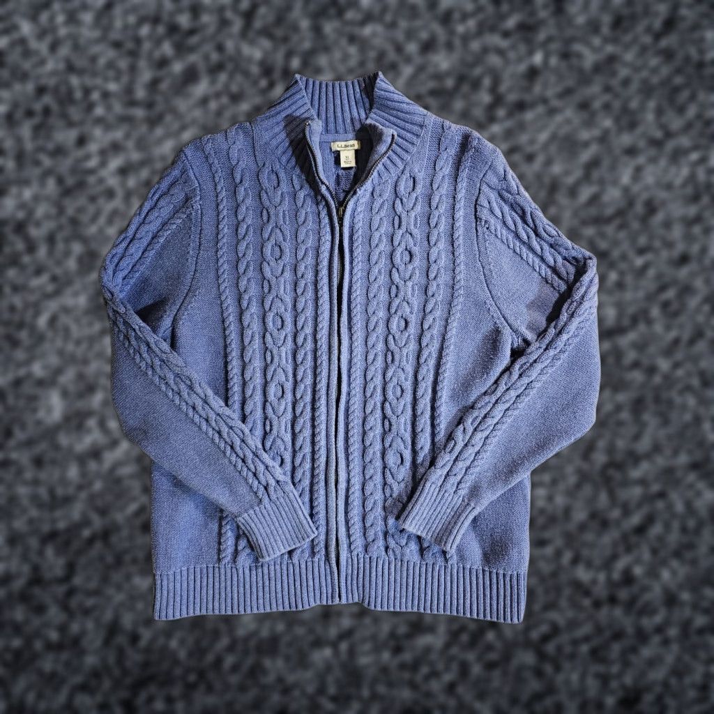 Vintage VINTAGE L.L.Bean Cardigan Sweater Cable Knit Mock Neck Full Zip Womens XL Petite Blue Size XL / US 12-14 / IT 48-50 - 1 Thumbnail