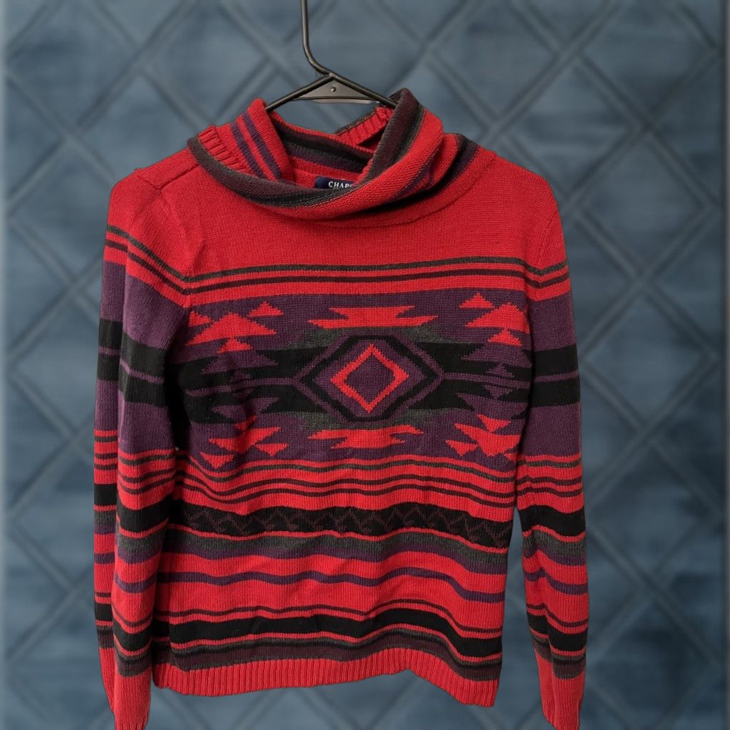 Chaps Chaps Women's Sweater Pullover Aztec Southwestern Cowl Neck Long Sleeve Reg Fit Fall Winter Size M Red Size M / US 6-8 / IT 42-44 - 1 Thumbnail