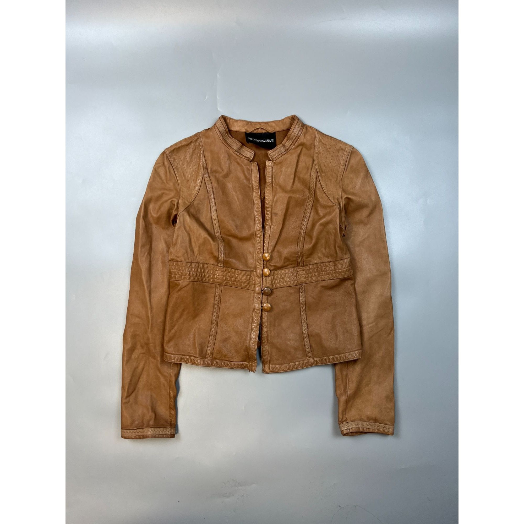 Emporio Armani Shortened Collarless Leather Jacket (Y0685)