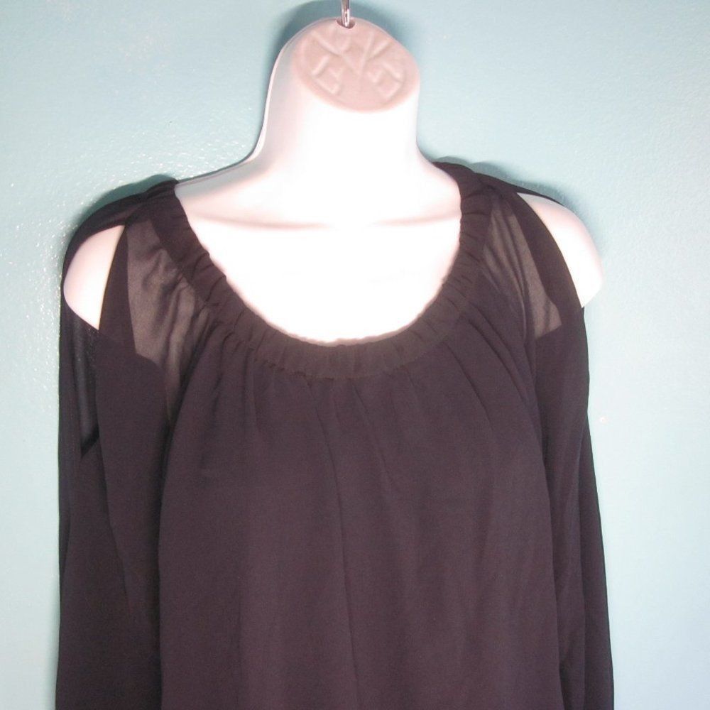 Marsell MARELLA Womens Black Crepe Blouse Sheer Sleeve Open Shoulder Size M / US 6-8 / IT 42-44 - 2 Thumbnail
